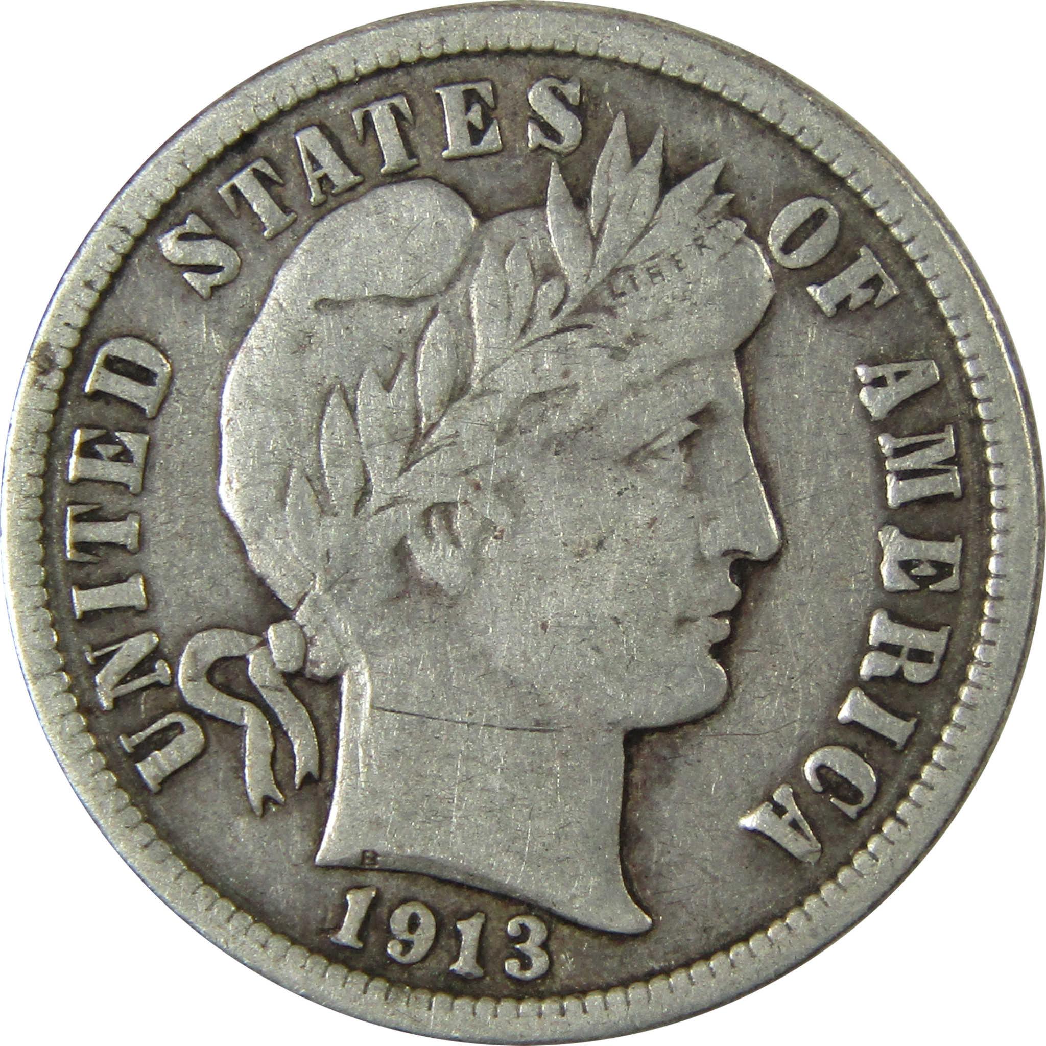 1913 Barber Silver Dime F Fine 10c Coin Collectible SKU:CP983