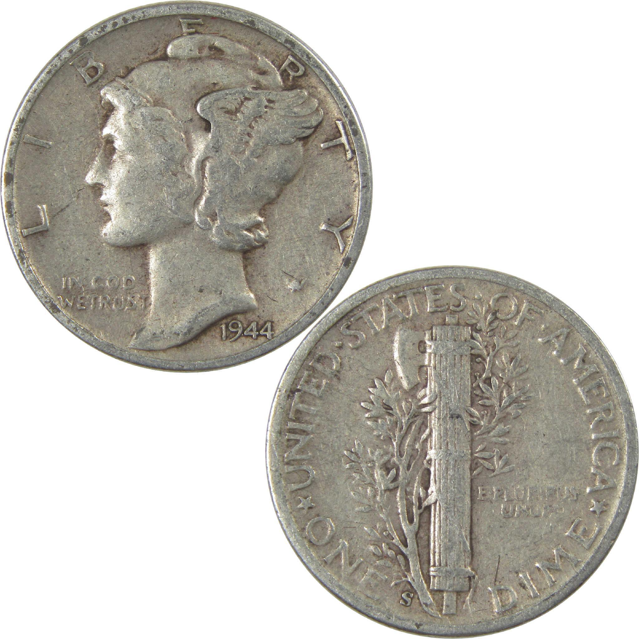 1944 S Mercury Dime Circulated Silver 10c Coin Collectible
