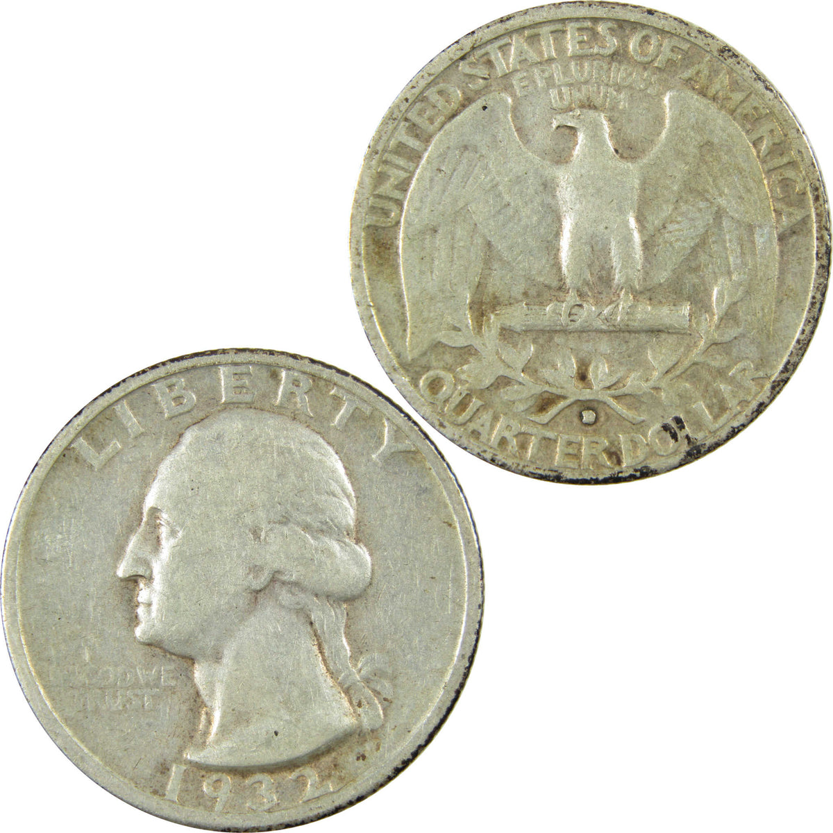 1932 D Washington Silver Quarter F Fine 25c Coin SKU:CP1787