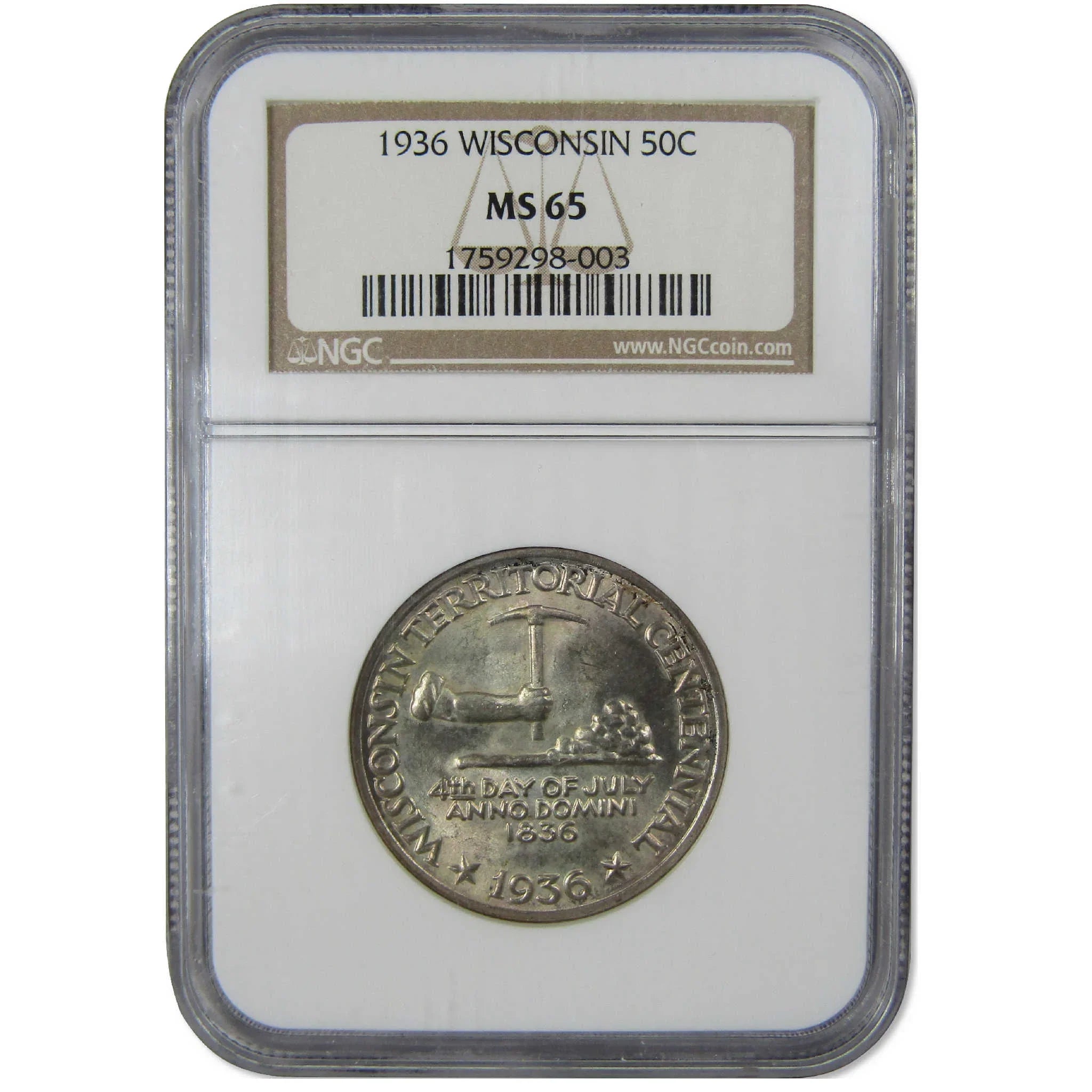1936 Wisconsin Commemorative Silver Half Dollar MS 65 NGC Uncirculated