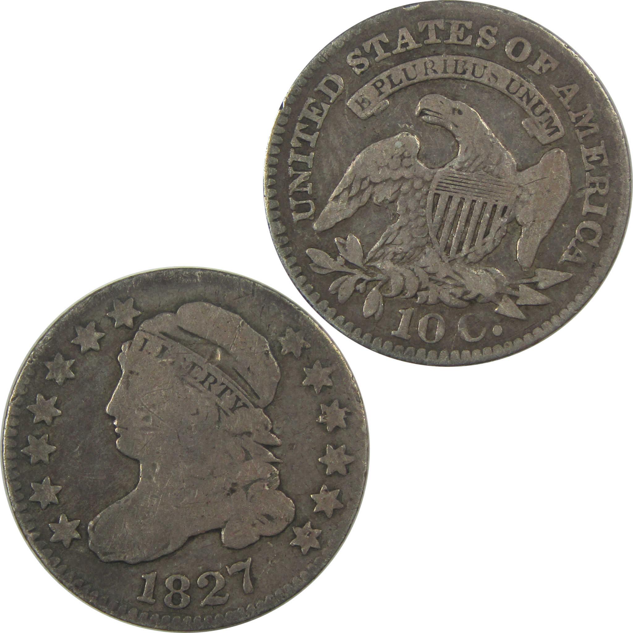 1827 Pointed Top Capped Bust Dime VG Very Good Silver SKU:I22028