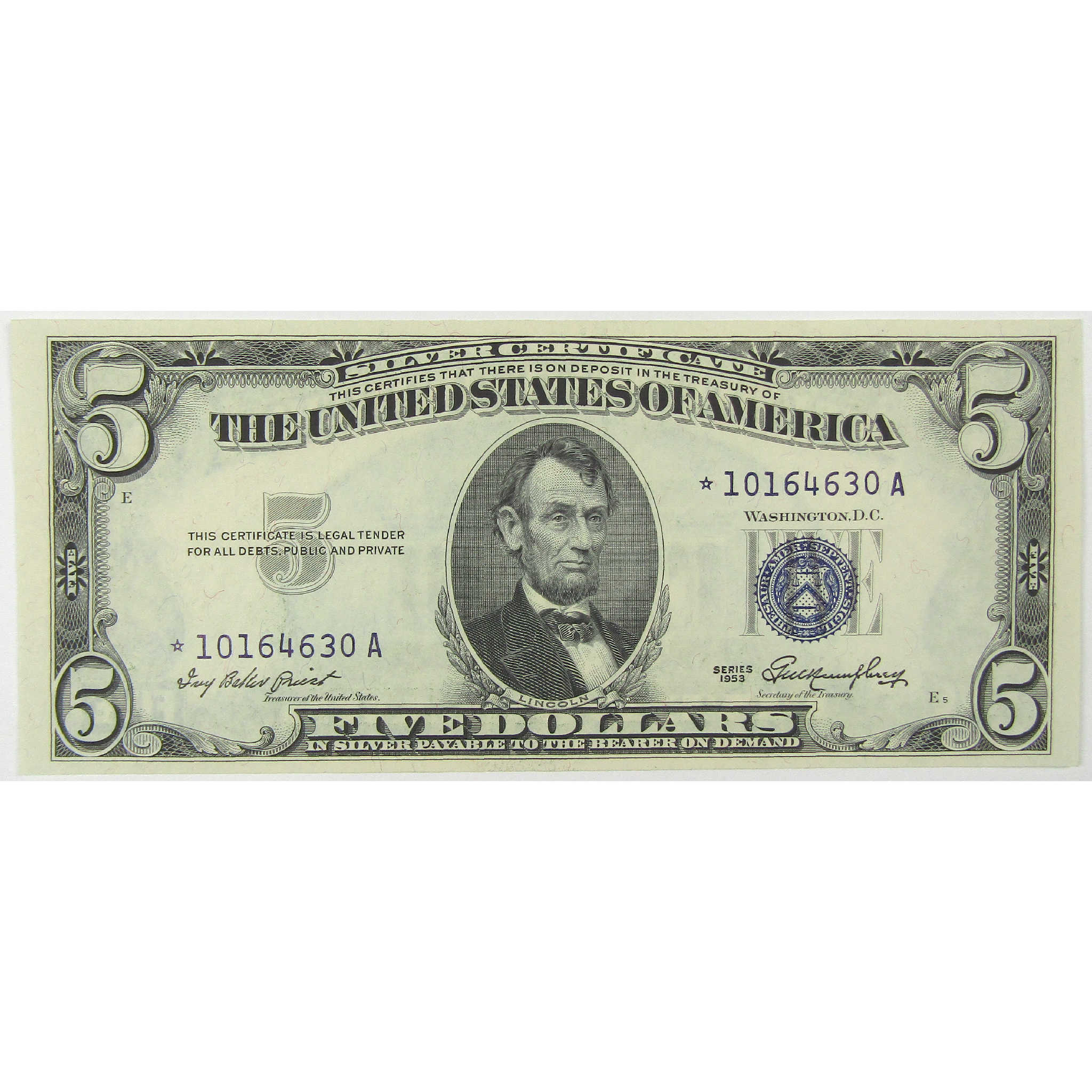 1953 $5 Small Size Silver Certificate Star Note CCU Uncirculated