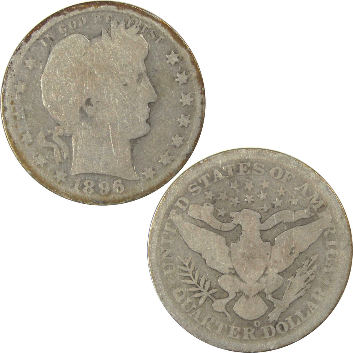 1896 O Barber Quarter G Good Silver 25c Coin SKU:I21866
