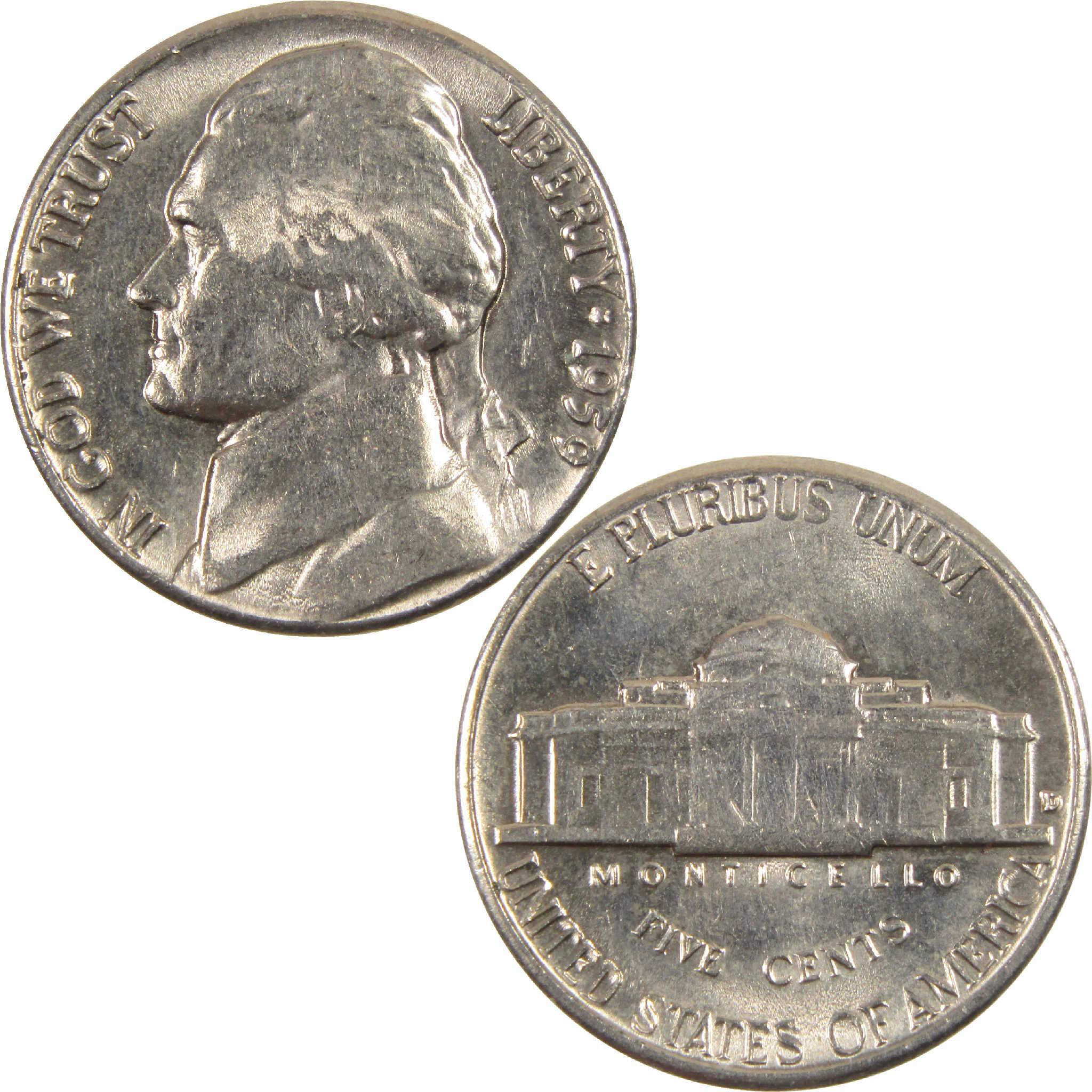 1959 D Jefferson Nickel Circulated 5c Coin Collectible