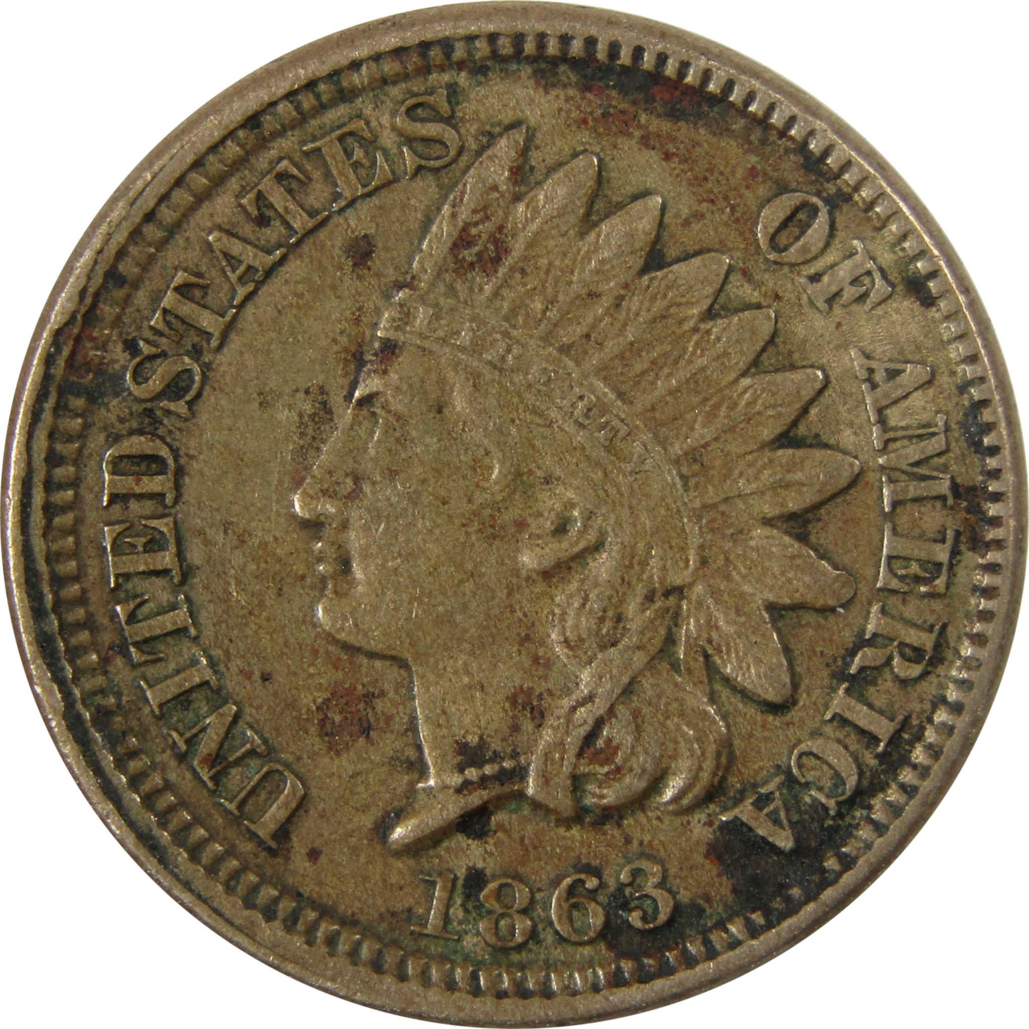 1863 Indian Head Cent XF EF Extremely Fine Details Penny SKU:CP1171