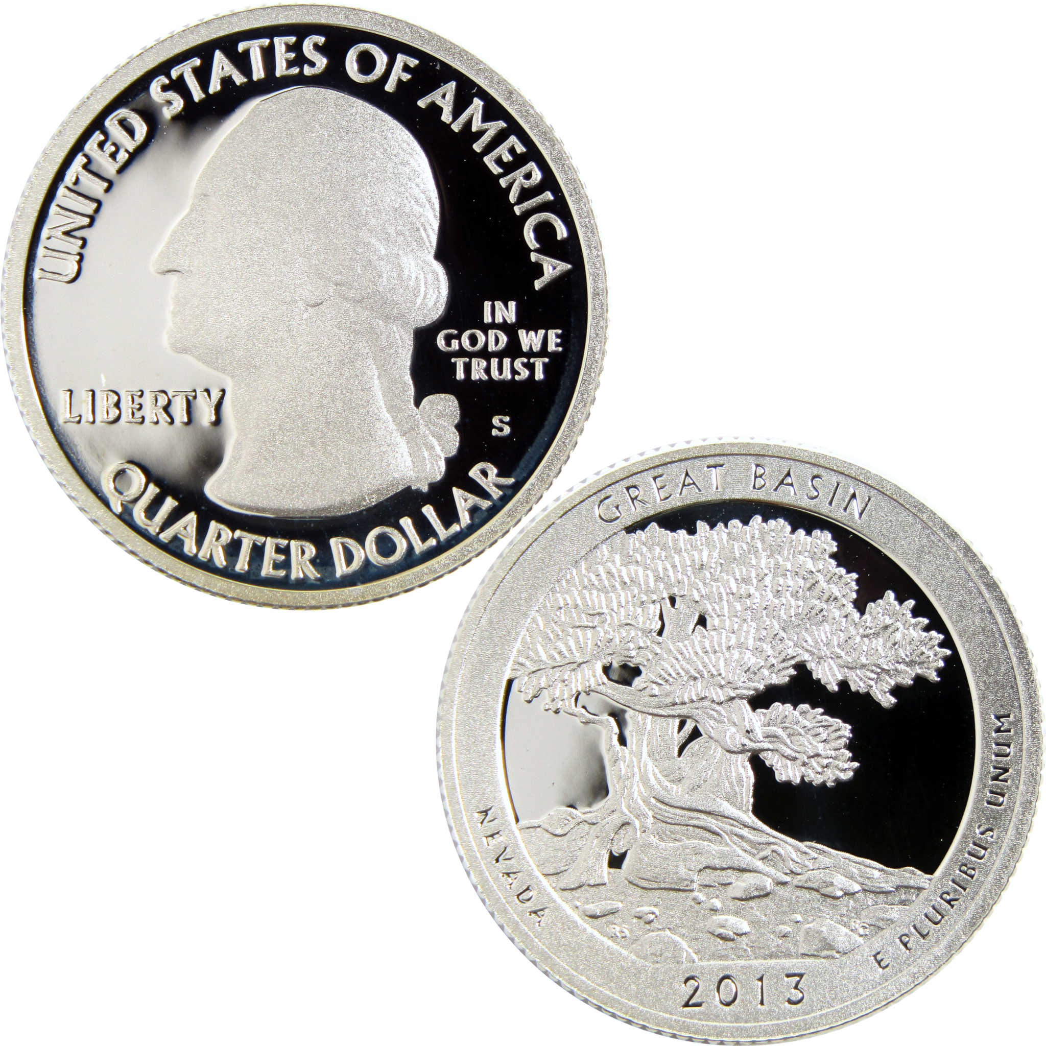 2013 Great Basin Nevada quarter dollar collectible coin, obverse and reverse sides shown