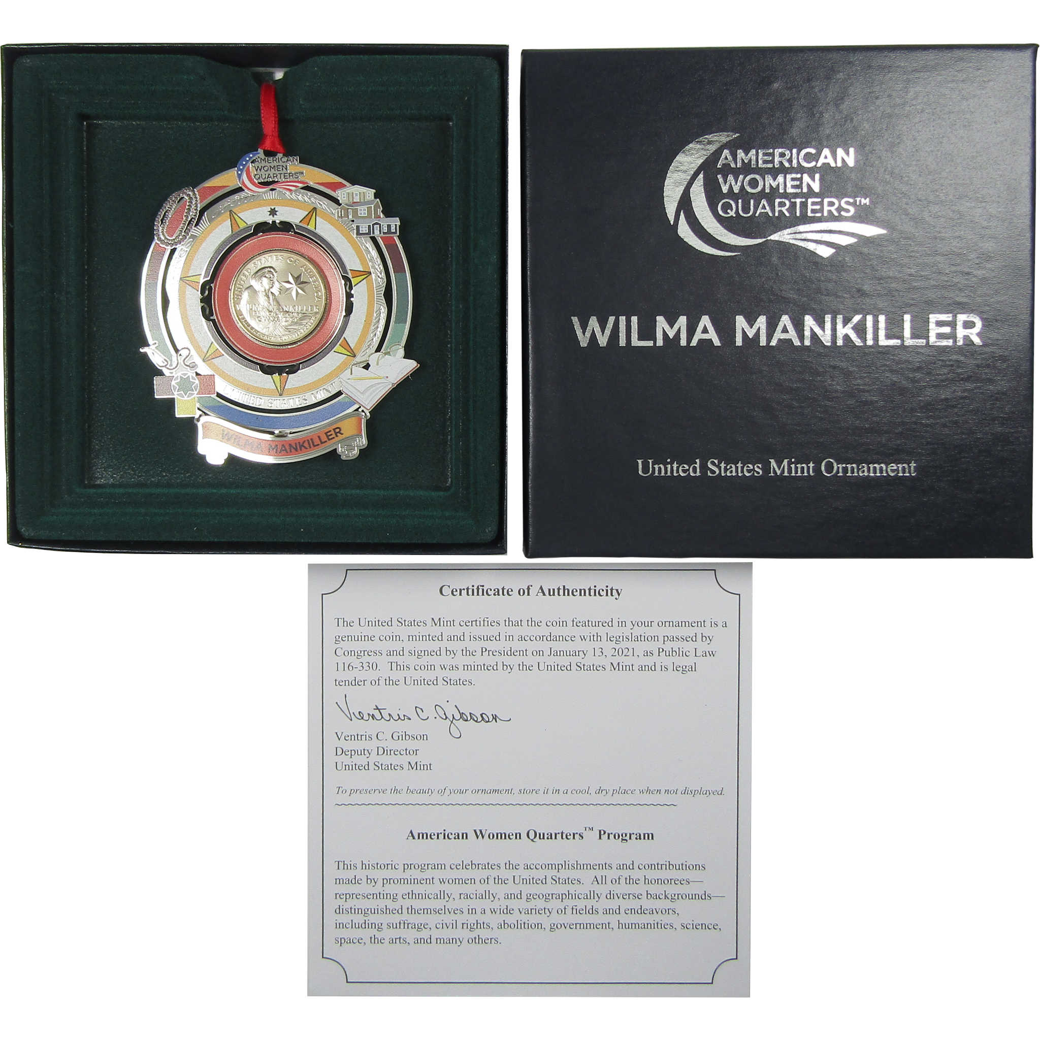 2022 Wilma Mankiller American Women Quarter Christmas Ornament OGP COA