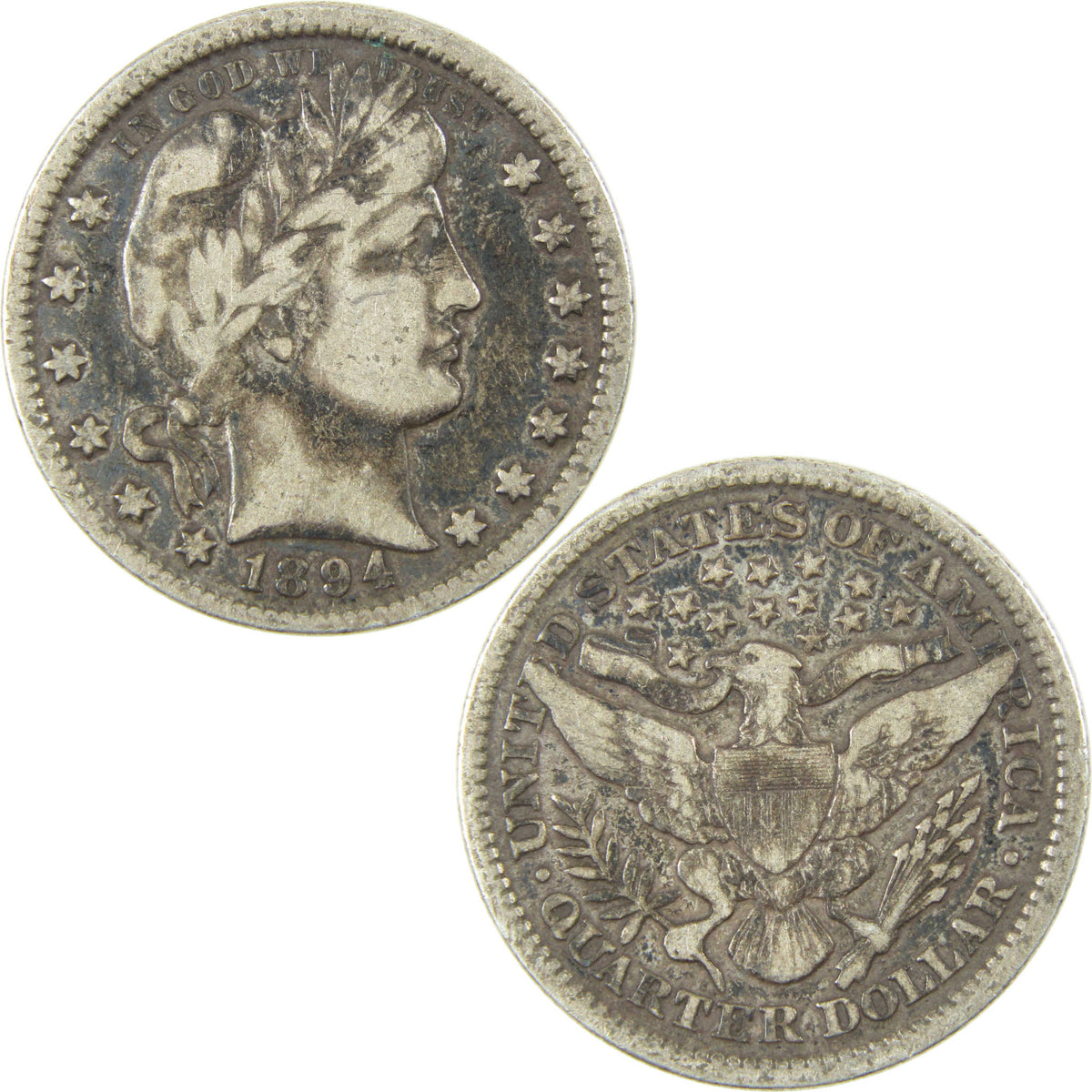 1894 Barber Silver Quarter F Fine 25c Coin Collectible
