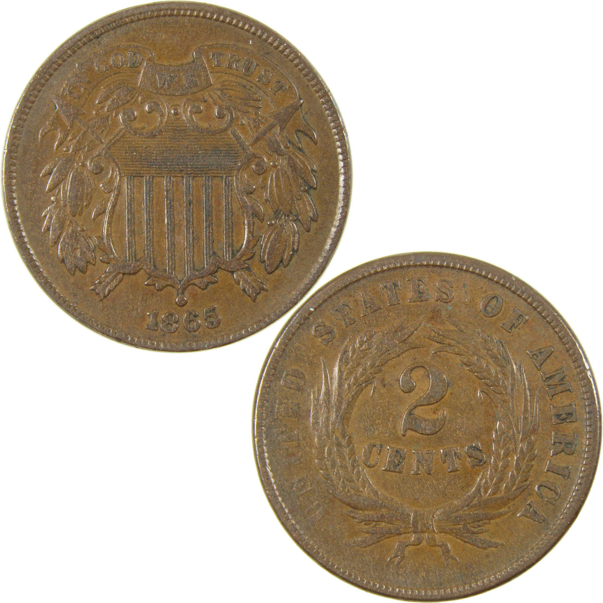 1865 Two Cent Piece VF/XF Very Fine / Extremely Fine 2c Coin
