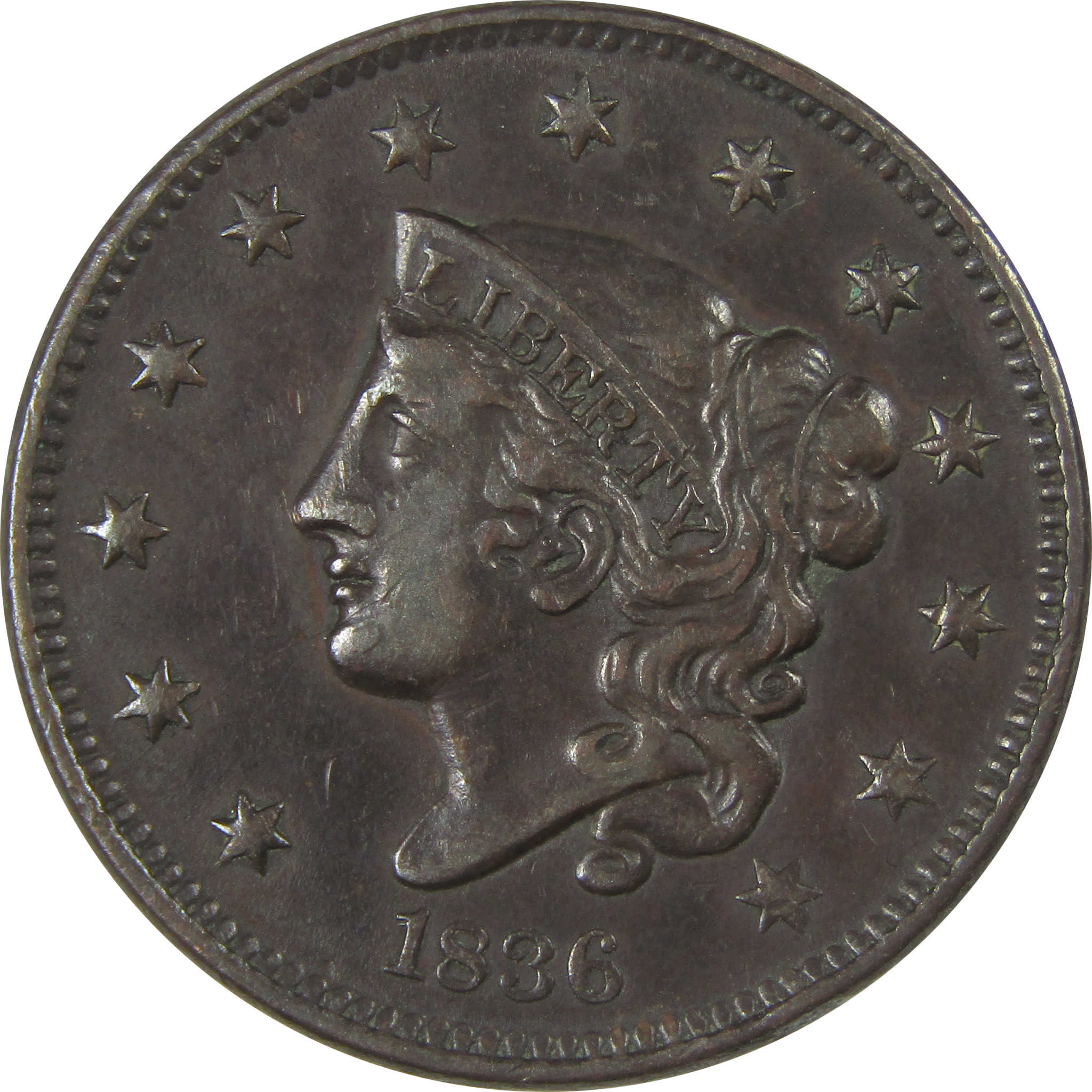 1836 Coronet Head Copper Large Cent XF EF Extremely Fine SKU:I23887