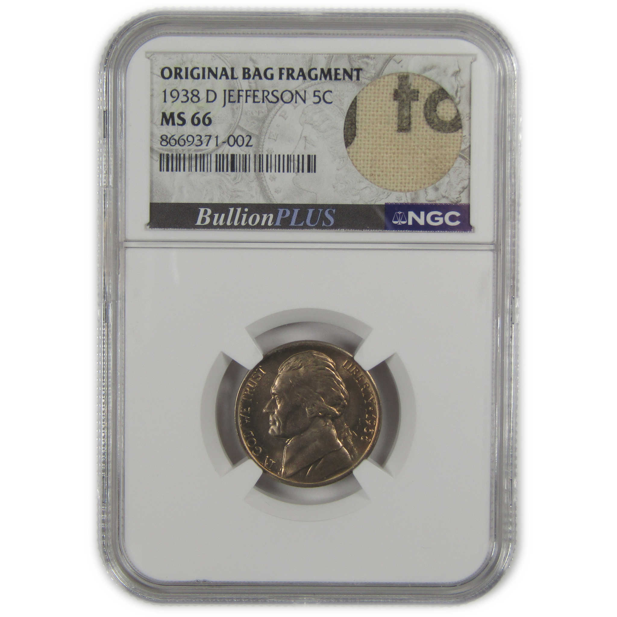 1938 D Jefferson Nickel MS 66 NGC Original Bag Fragment SKU:I23491