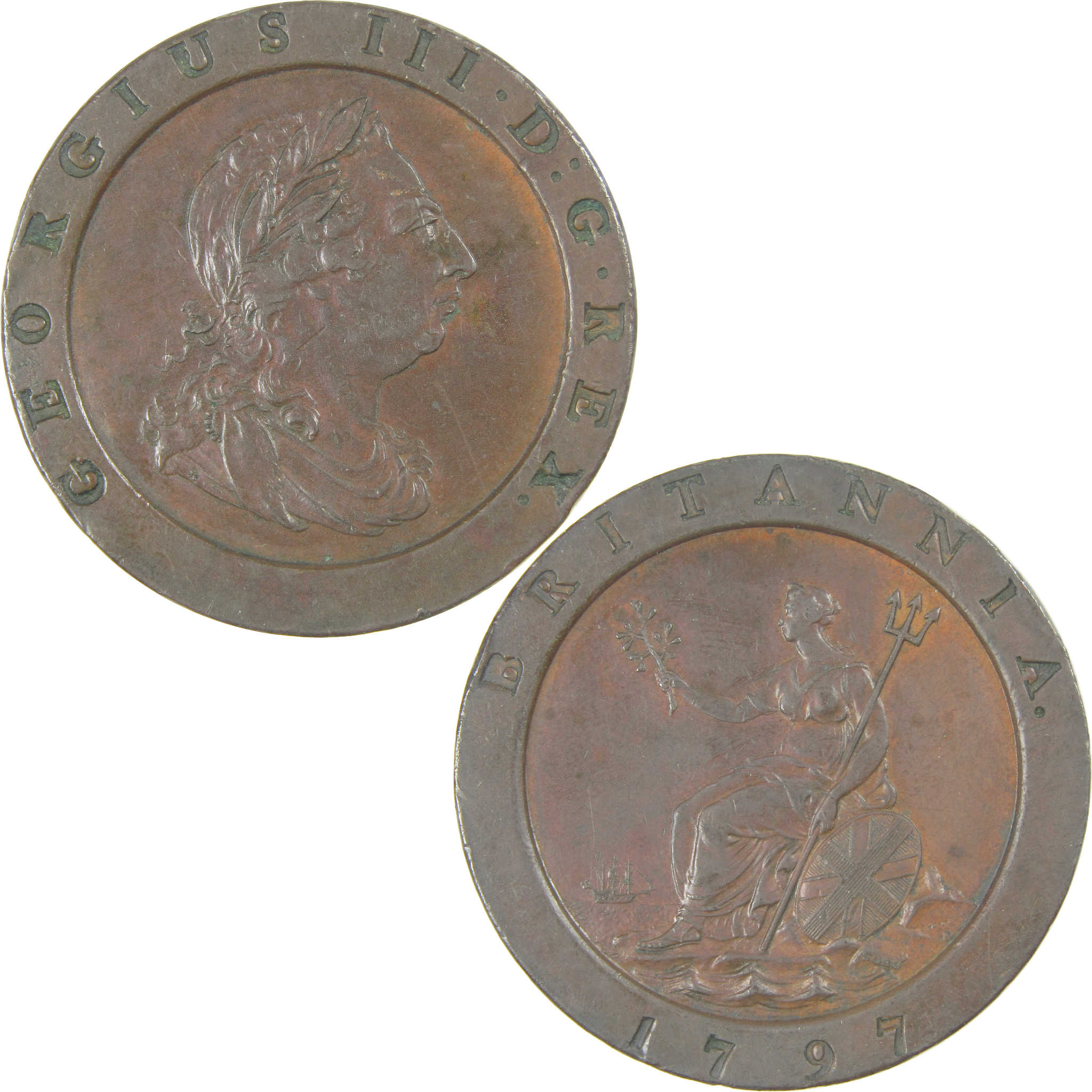 1797 UK George III Cartwheel 2 Pence AU About Uncirculated Copper Coin