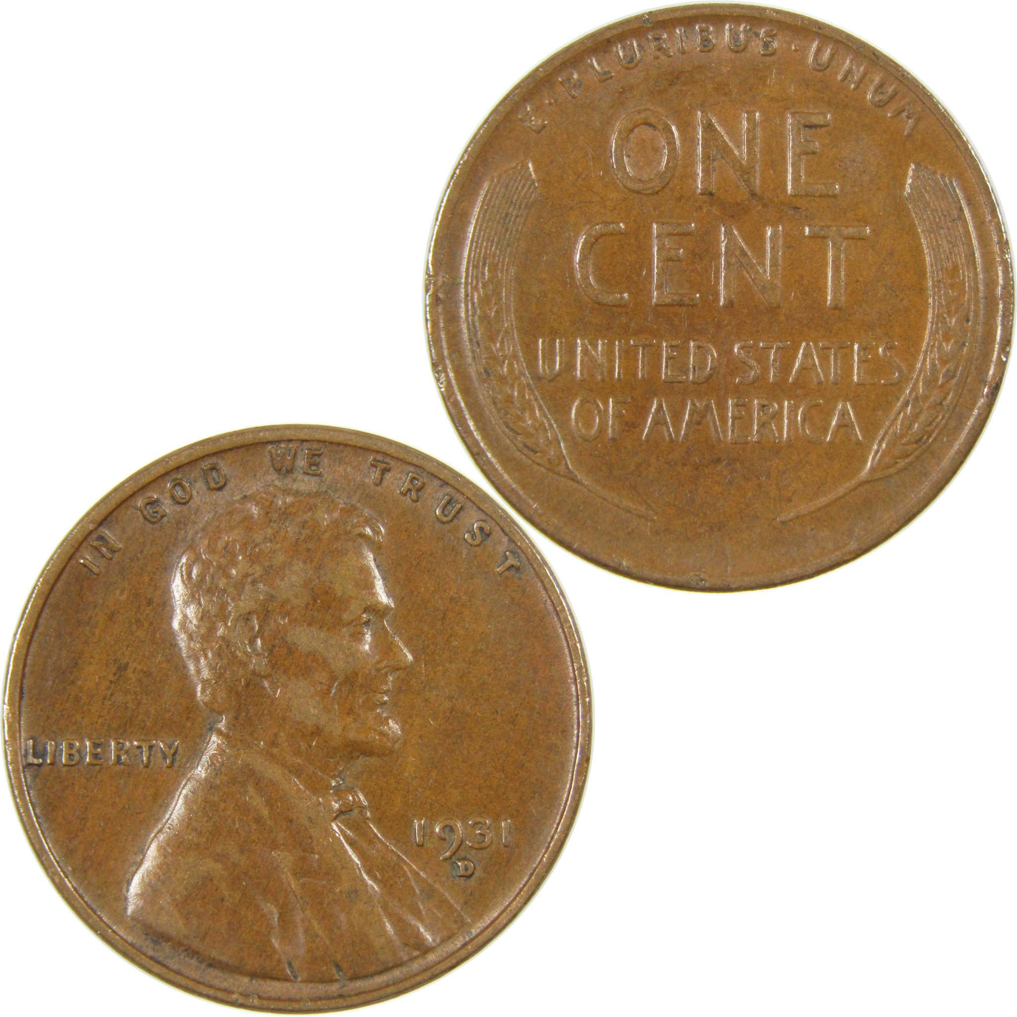1931 D Lincoln Wheat Cent XF EF Extremely Fine Penny SKU:I27303