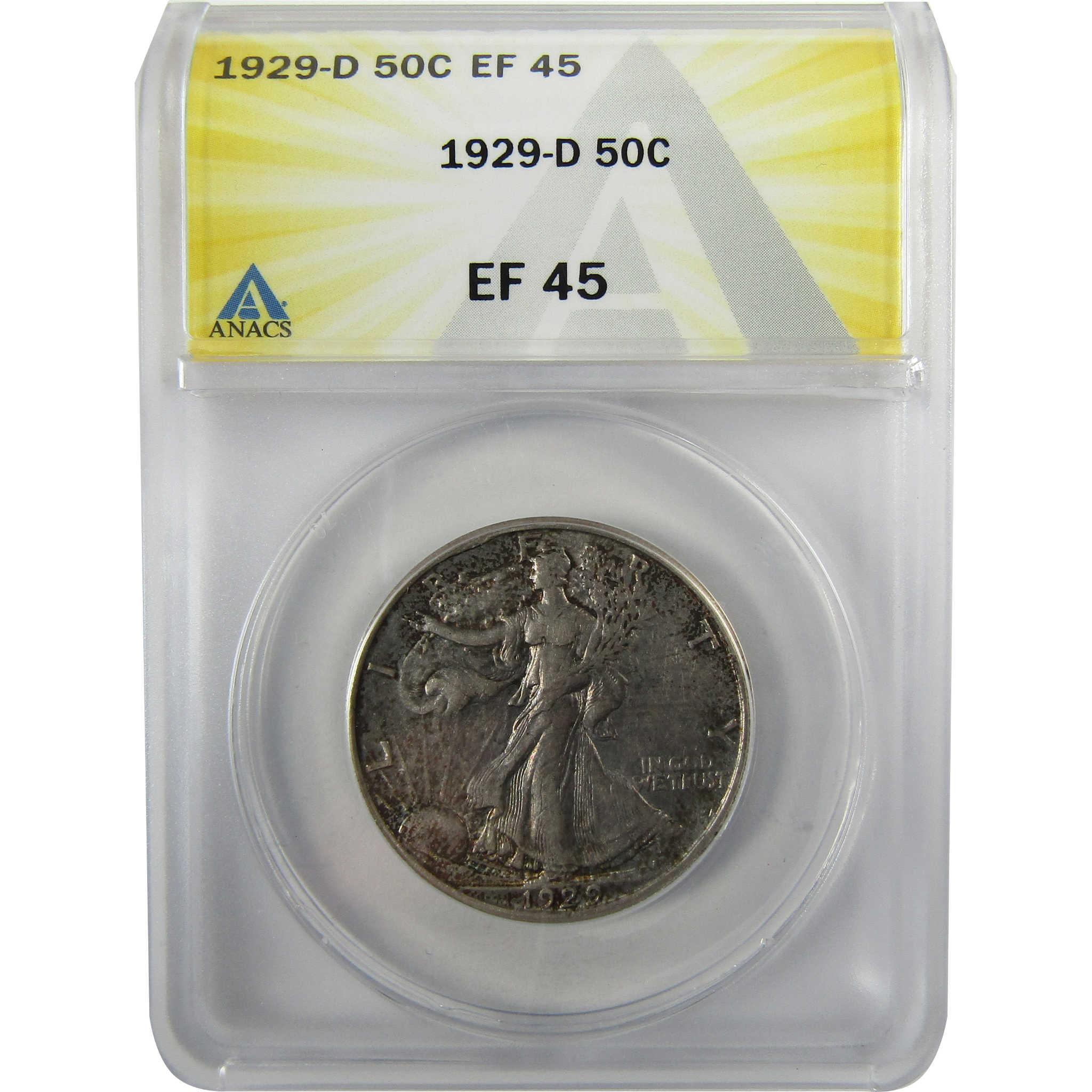 1929 D Liberty Walking Silver Half Dollar EF 45 ANACS SKU:I28036