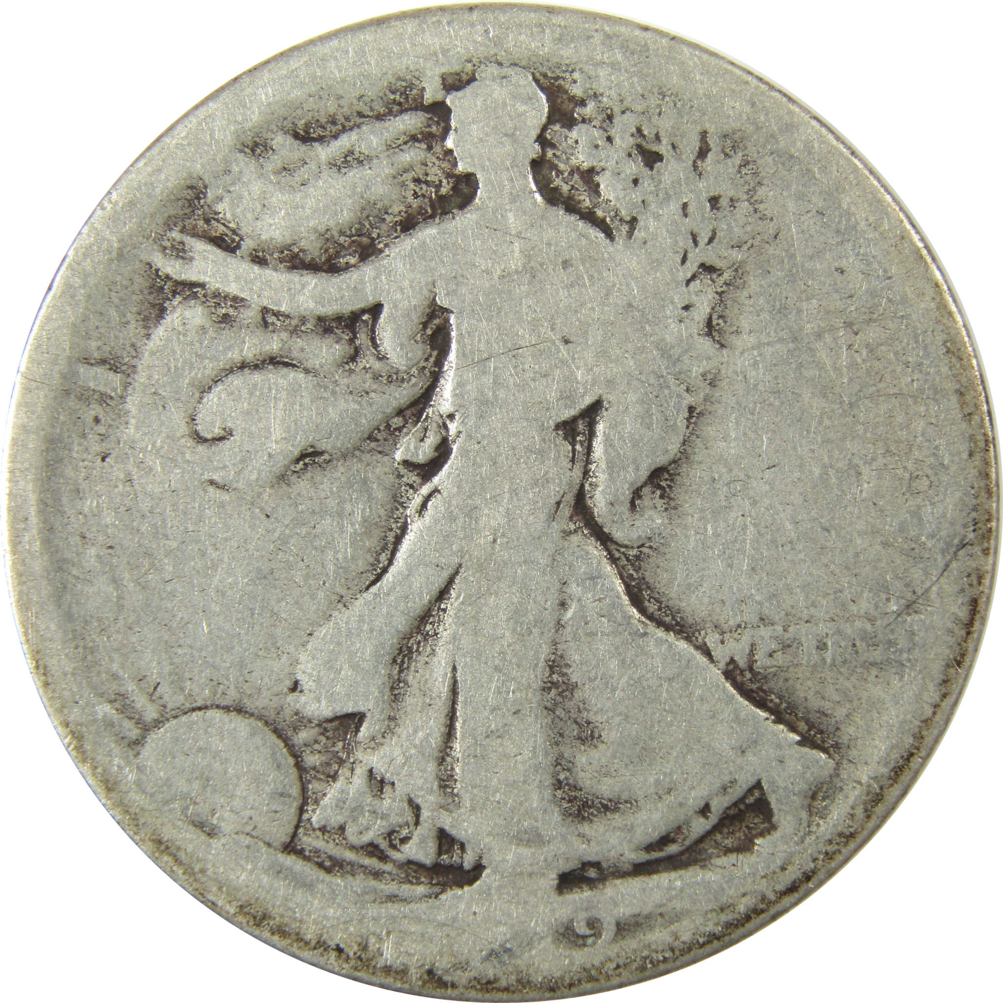 1919 D Liberty Walking Silver Half Dollar AG About Good SKU:CP1449