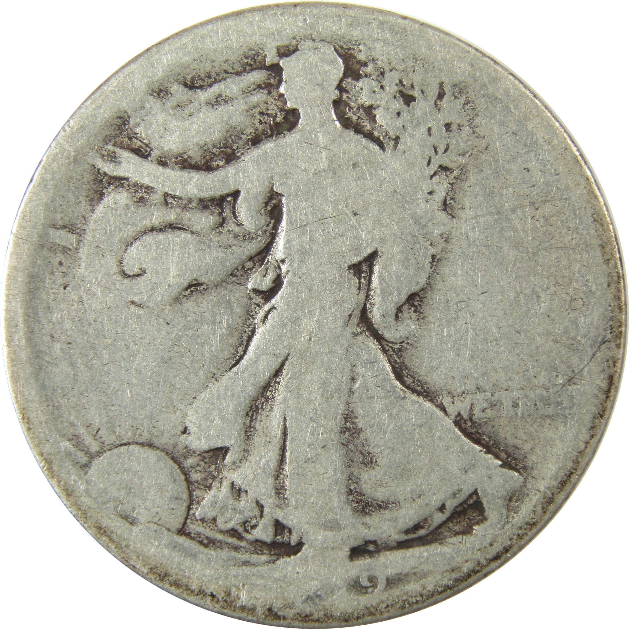 1919 D Liberty Walking Silver Half Dollar AG About Good SKU:CP1449