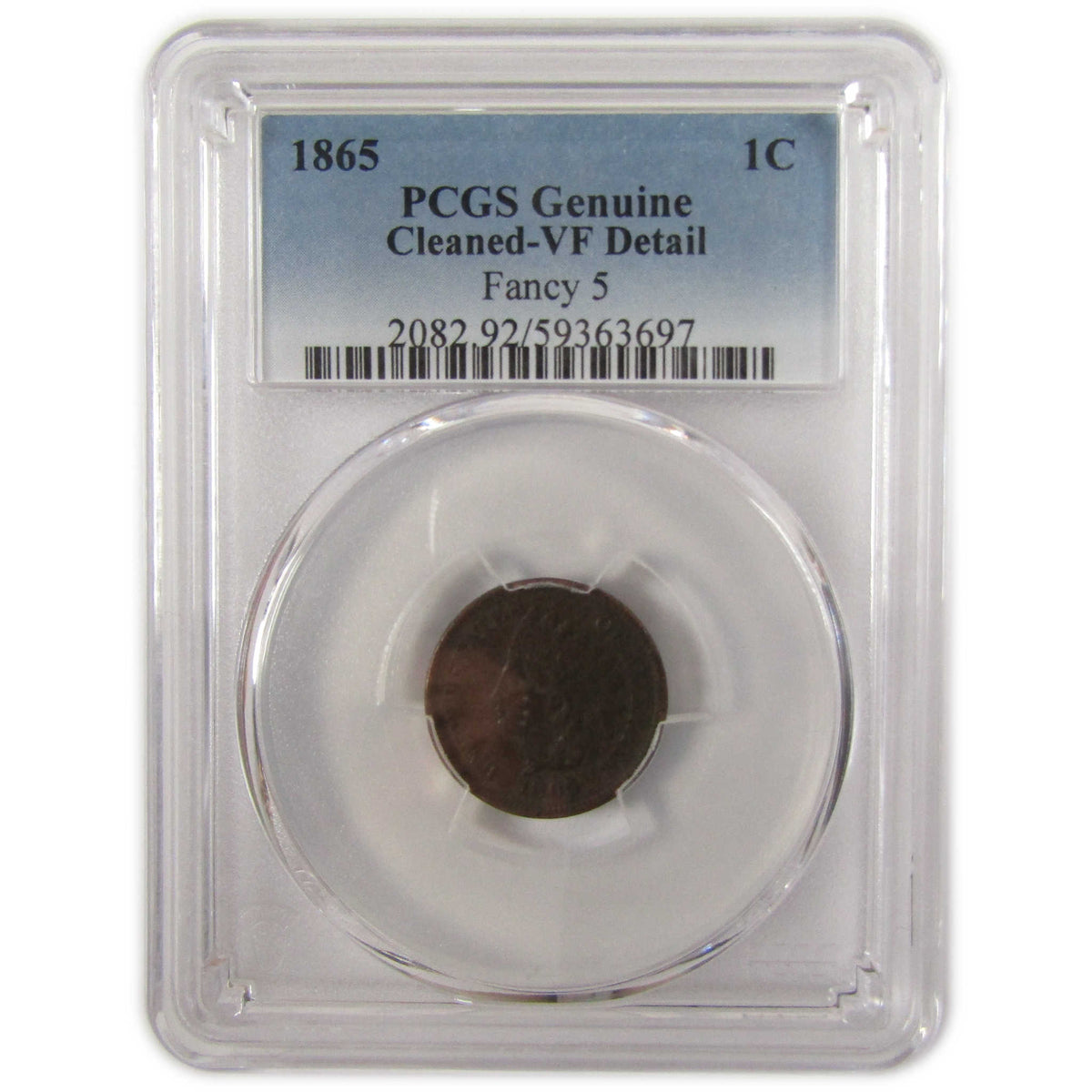 1865 Fancy 5 Indian Head Cent VF Details PCGS Penny 1c Coin SKU:I29342