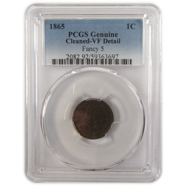 1865 Fancy 5 Indian Head Cent VF Details PCGS Penny 1c Coin SKU:I29342