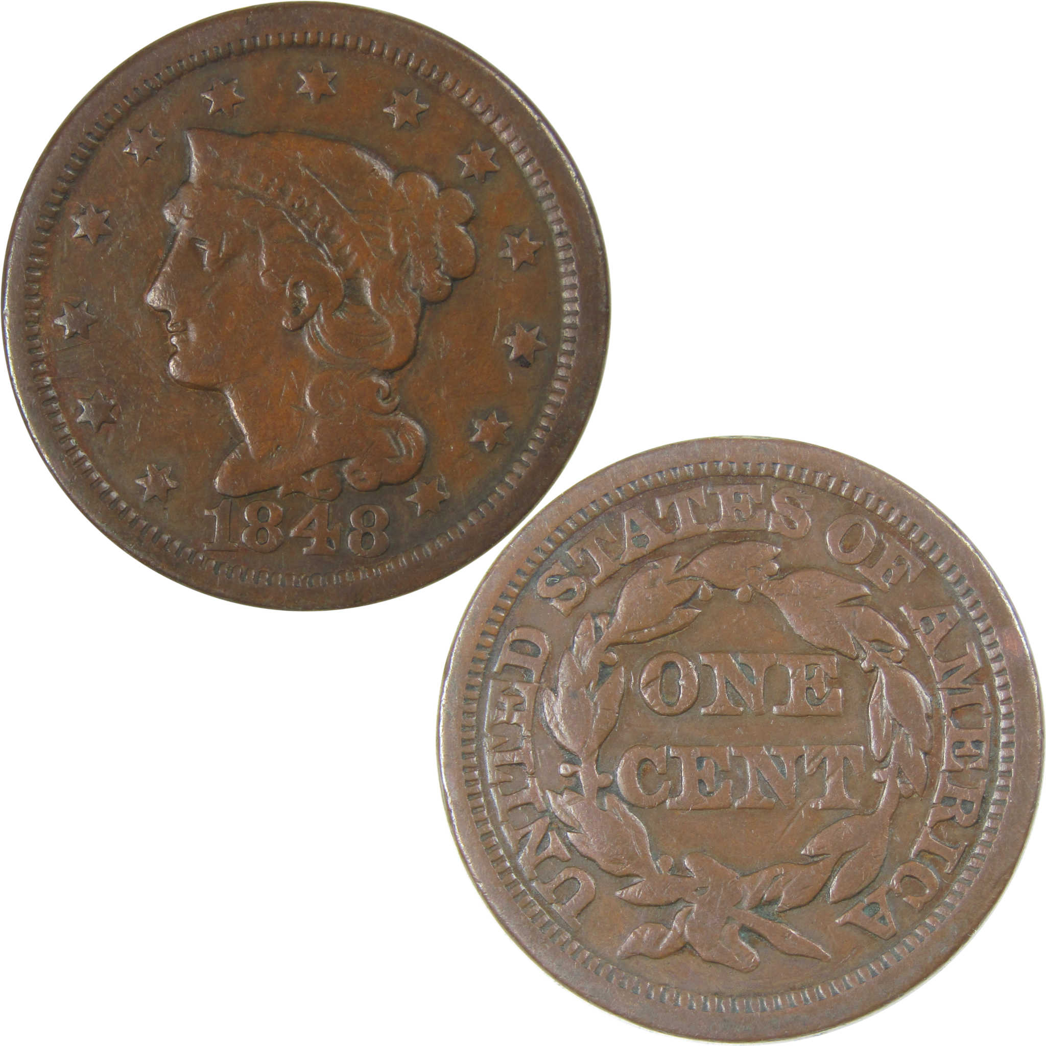 1848 Braided Hair Large Cent F Fine Copper Penny 1c Coin SKU:CP17