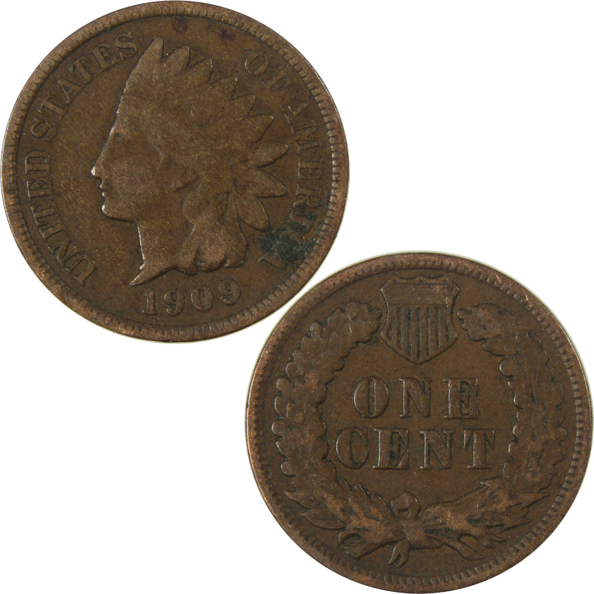 1909 Indian Head Cent VG Very Good Penny 1c Coin SKU:I27008