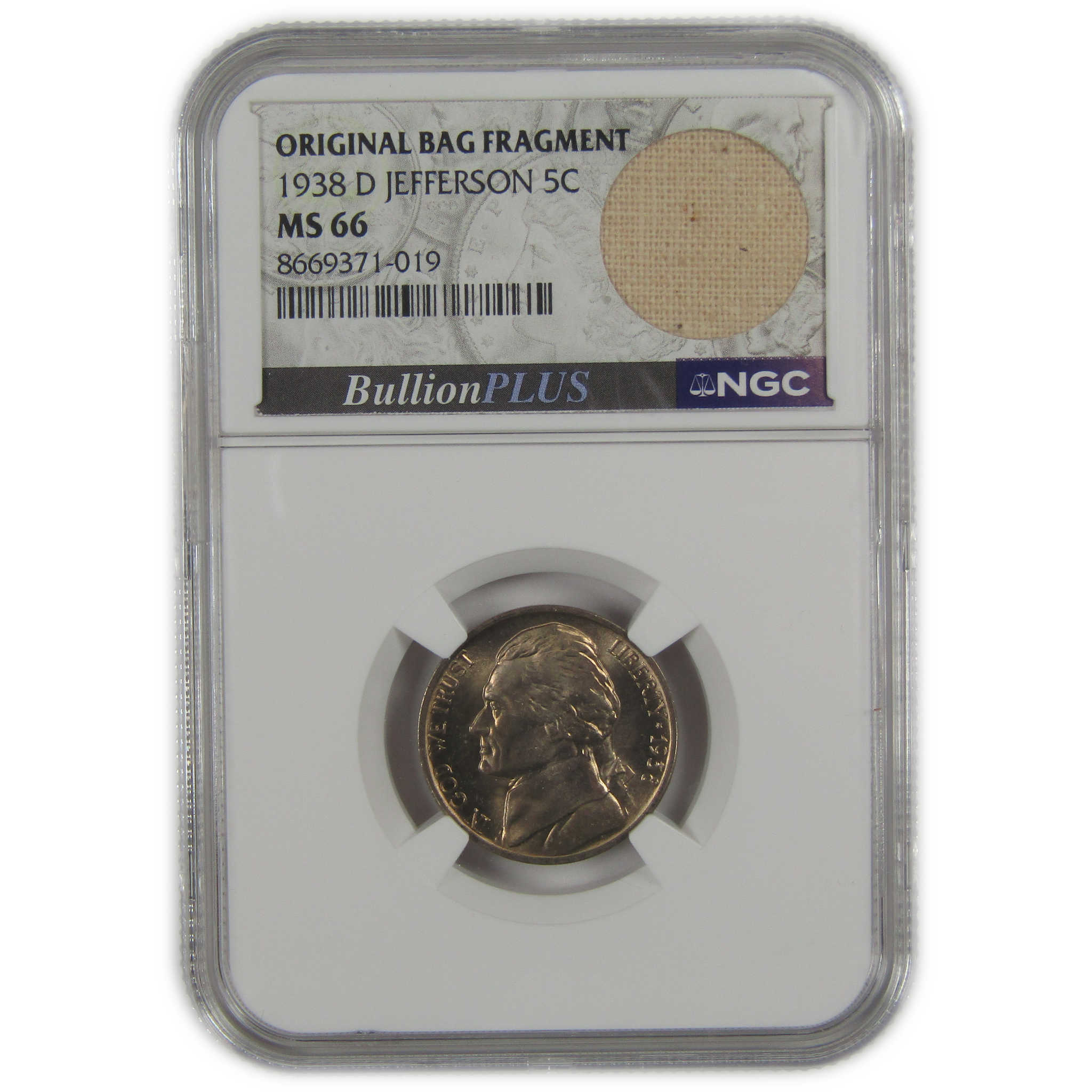 1938 D Jefferson Nickel MS 66 NGC Original Bag Fragment SKU:I23489