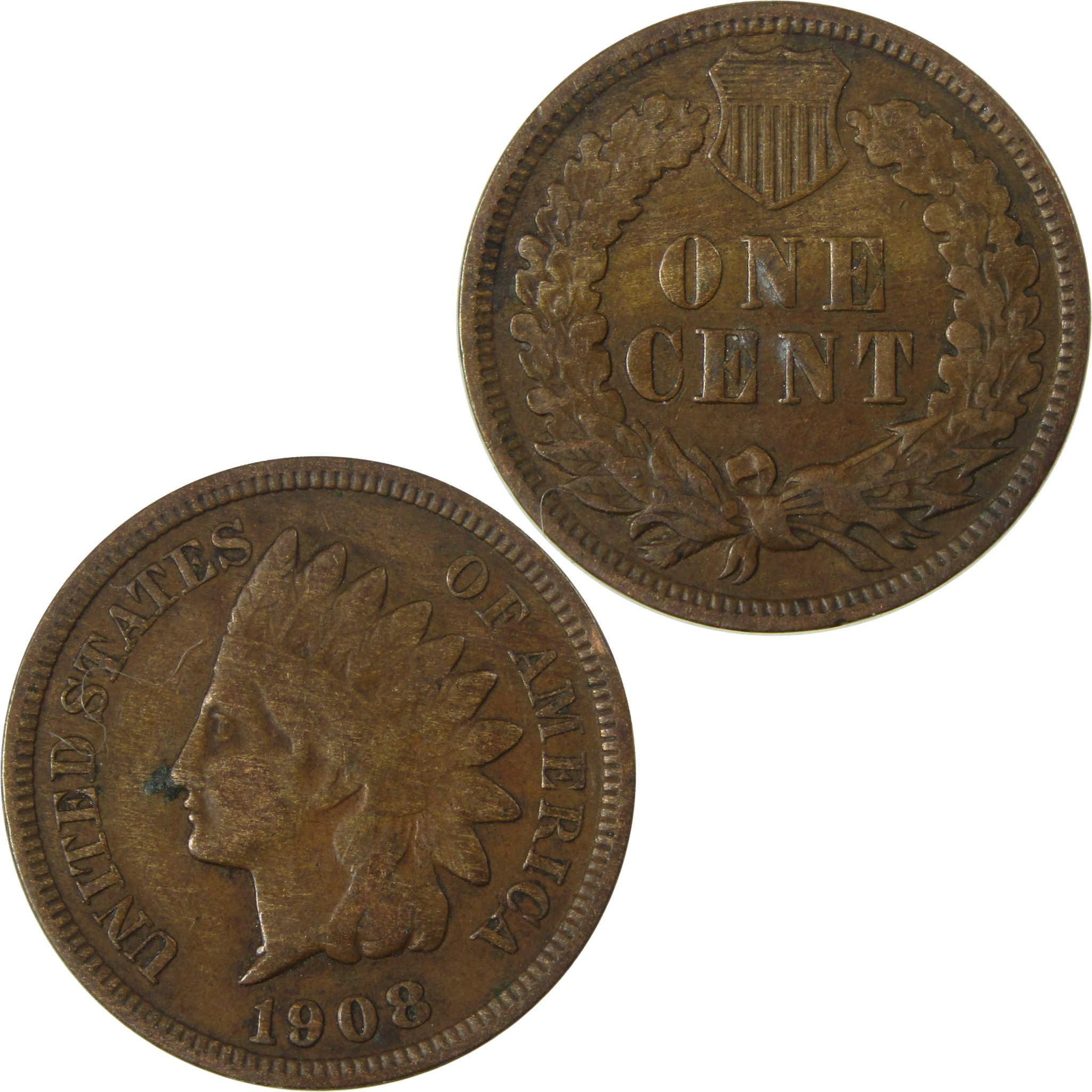 1908 Indian Head Cent VG Very Good Penny 1c Coin SKU:I26979