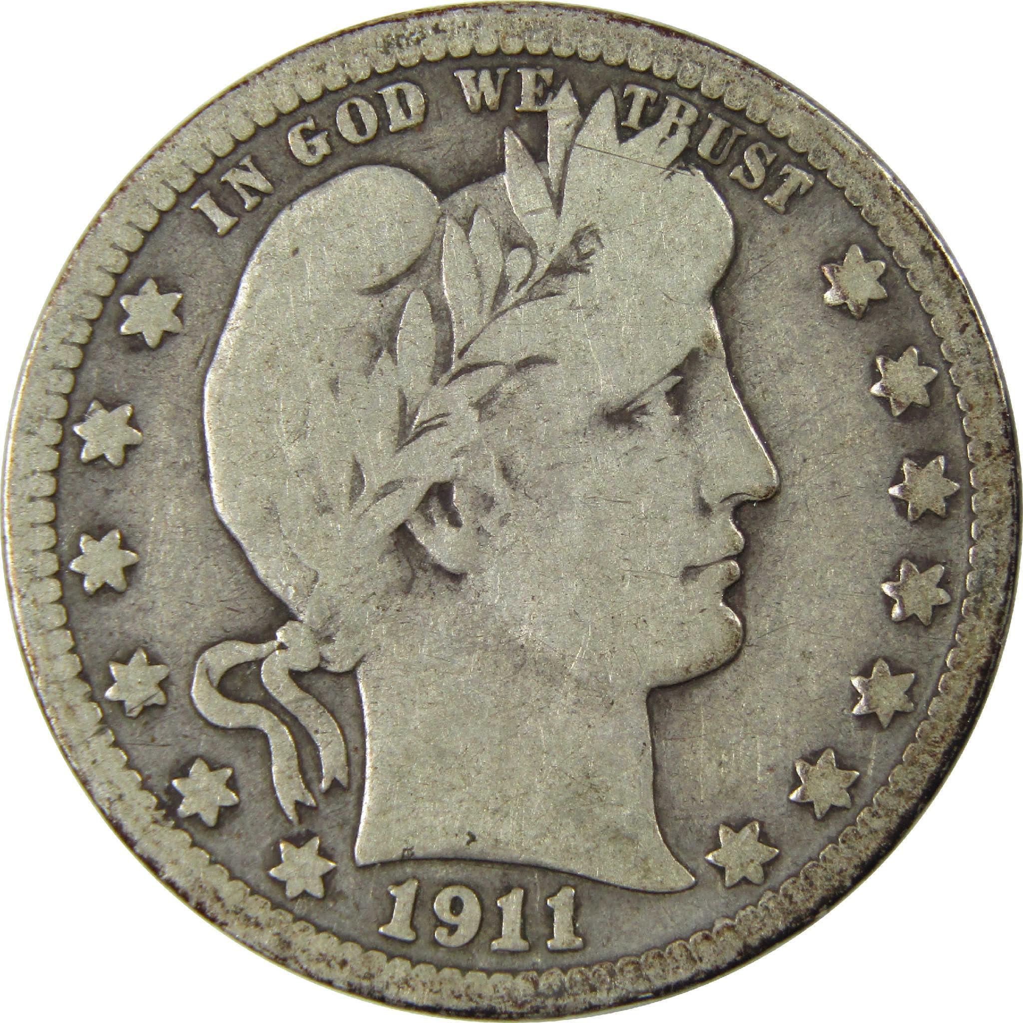 1911 D Barber Silver Quarter VG Very Good 25c Coin Collectible