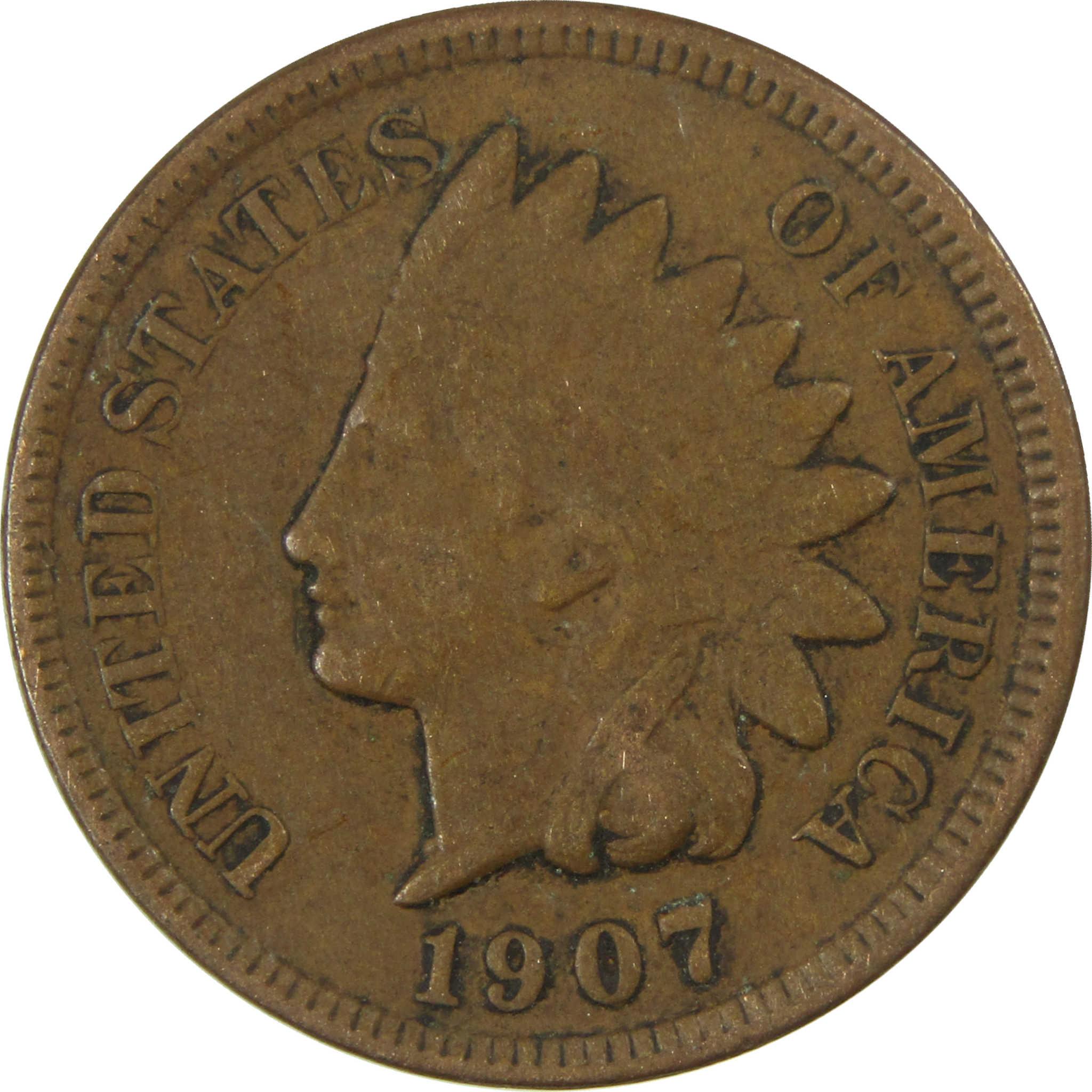 1907 Indian Head Cent VF Very Fine Penny 1c Coin SKU:I27049