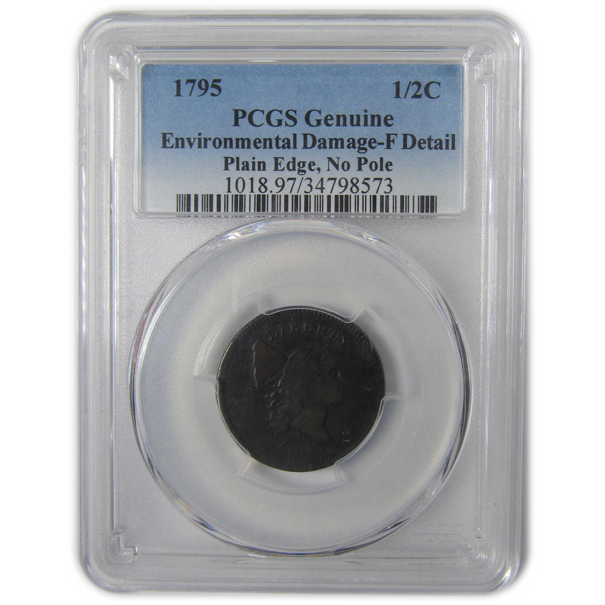 1795 Plain Edge No Pole Liberty Cap 1/2c F Details PCGS SKU:I24461