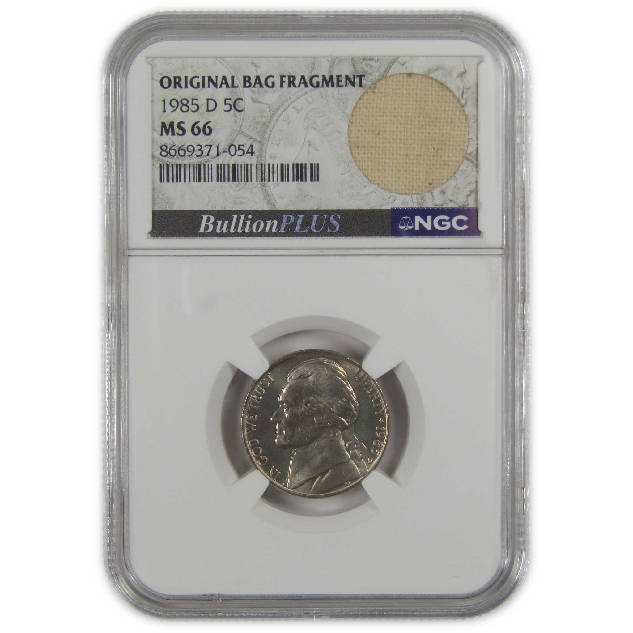 1985 D Jefferson Nickel MS 66 NGC Original Bag Fragment SKU:I23500