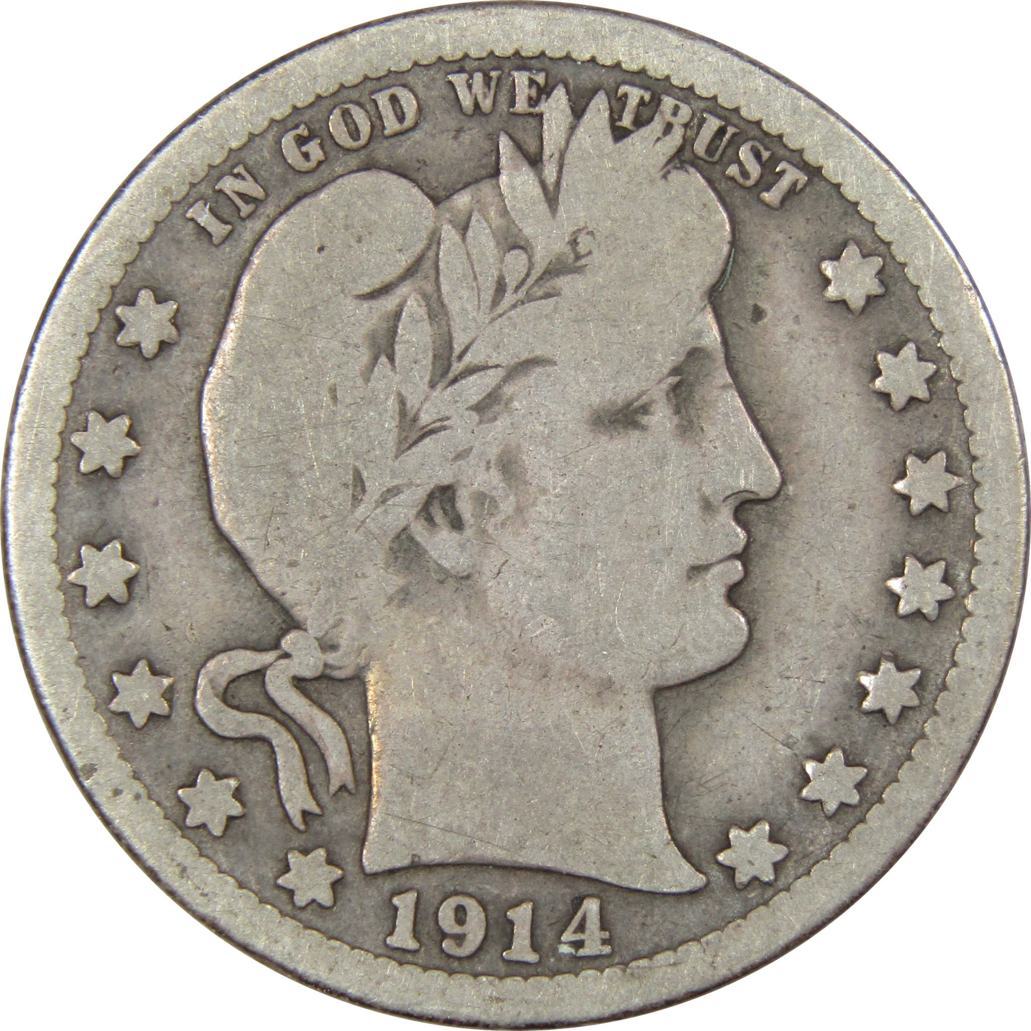 1914 S Barber Quarter VG Very Good Silver 25c Coin SKU:IPC3980