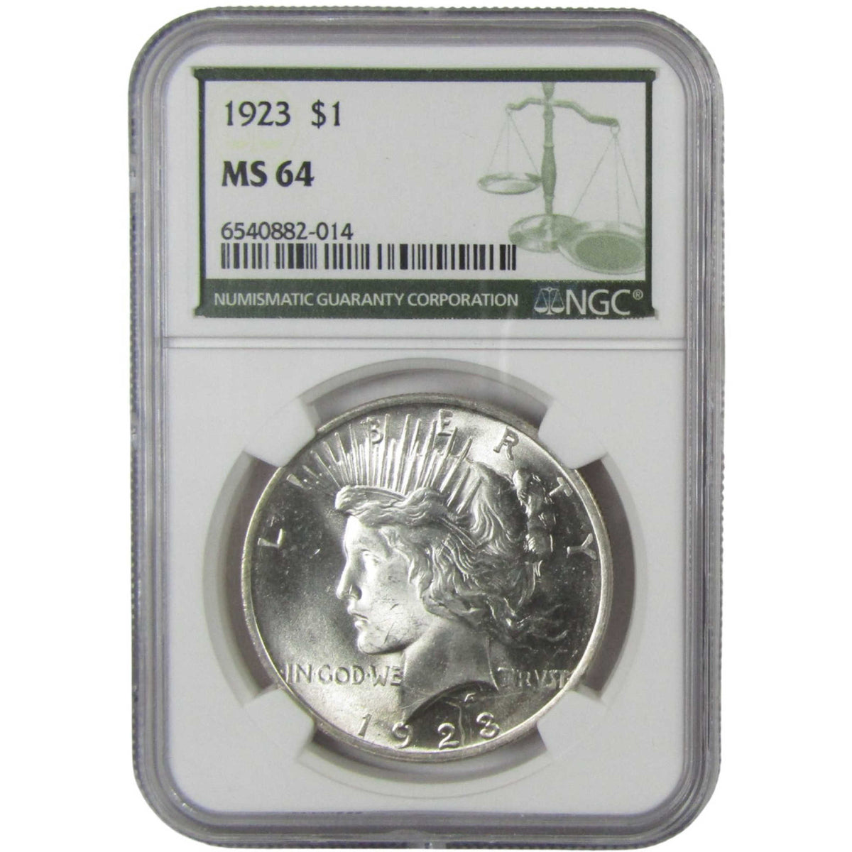 1923 Peace Silver Dollar MS 64 NGC Uncirculated $1 Coin Collectible