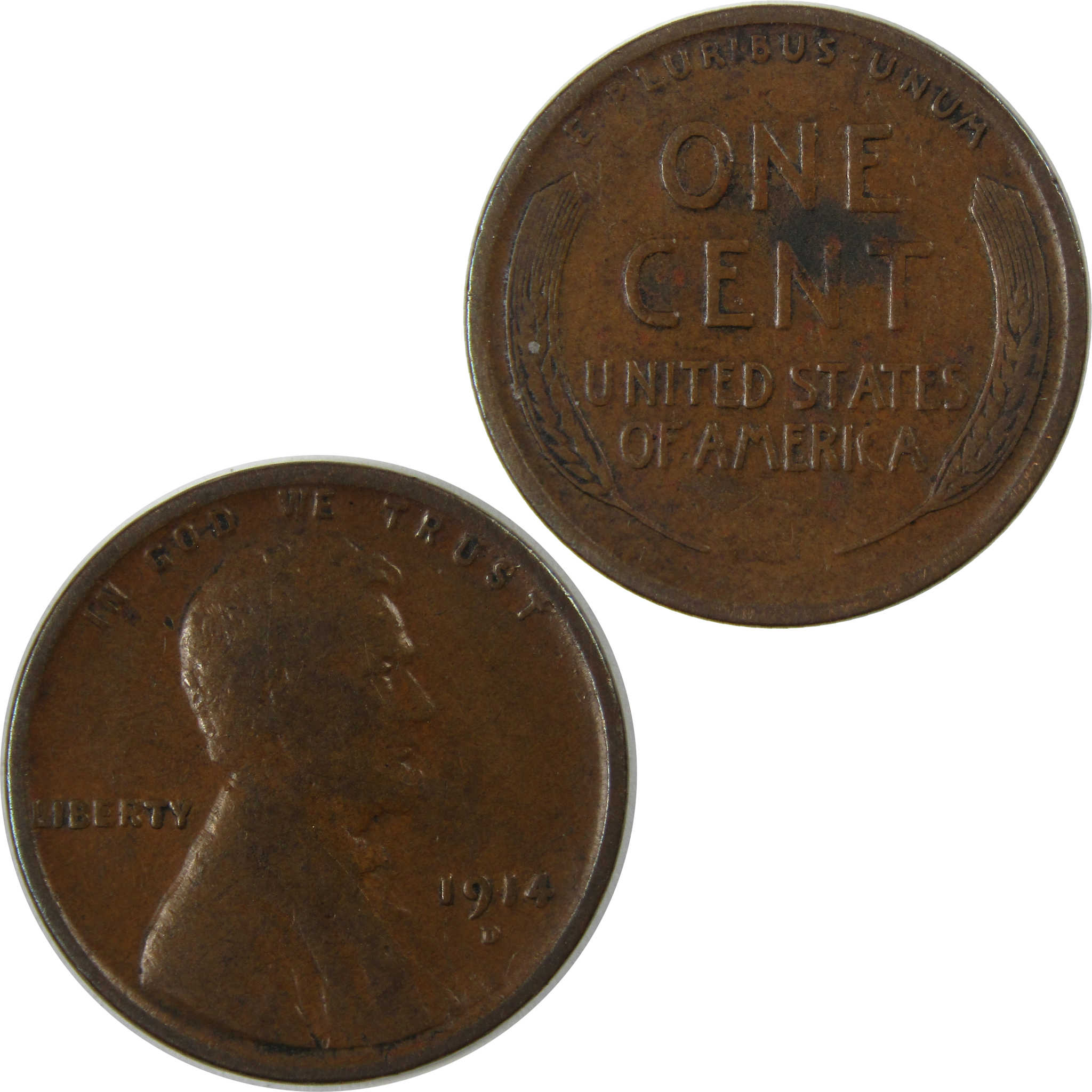 1914 D Lincoln Wheat Cent F Fine Penny 1c Coin Collectible SKU:I23700