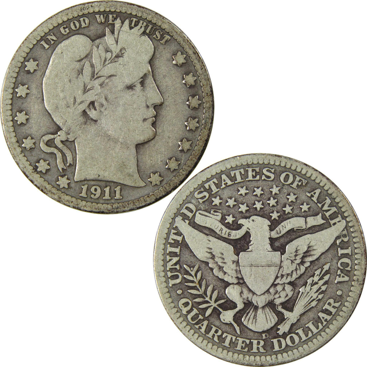 1911 D Barber Silver Quarter VG Very Good 25c Coin Collectible