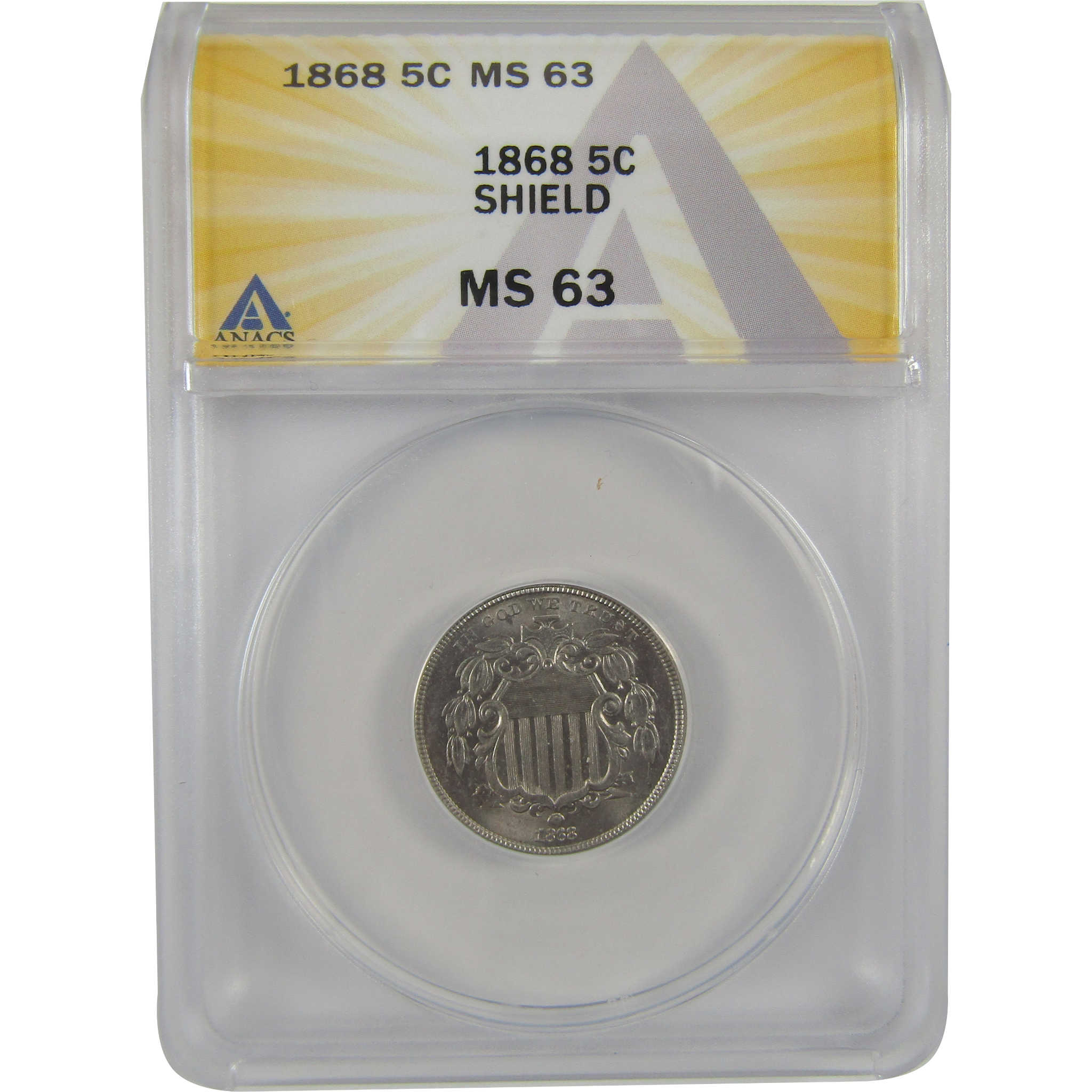 1868 Shield Nickel MS 63 ANACS Uncirculated 5c Coin SKU:CPC0819