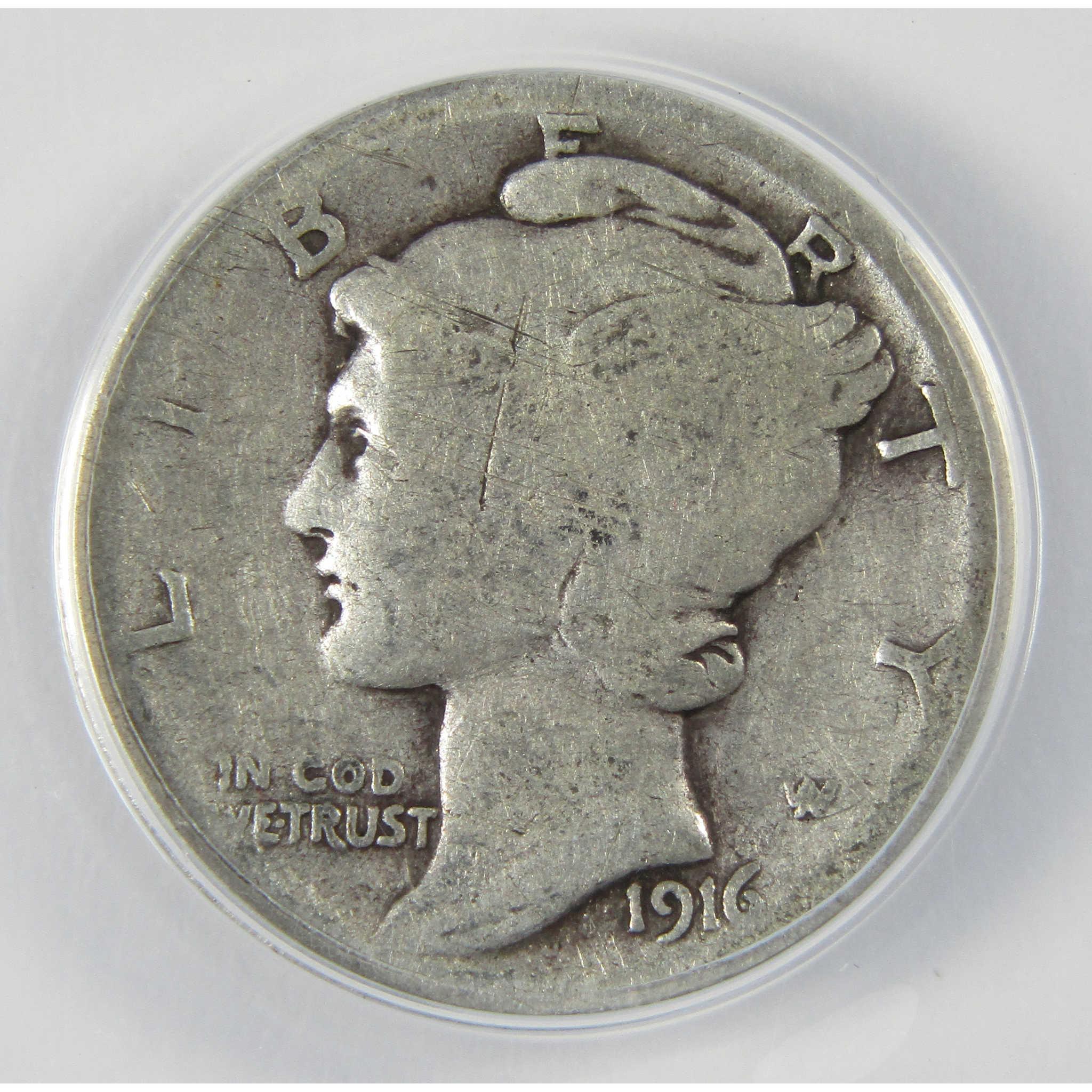 1916 D Mercury Silver Dime AG 3 Details ANACS 10c Coin SKU:CP636
