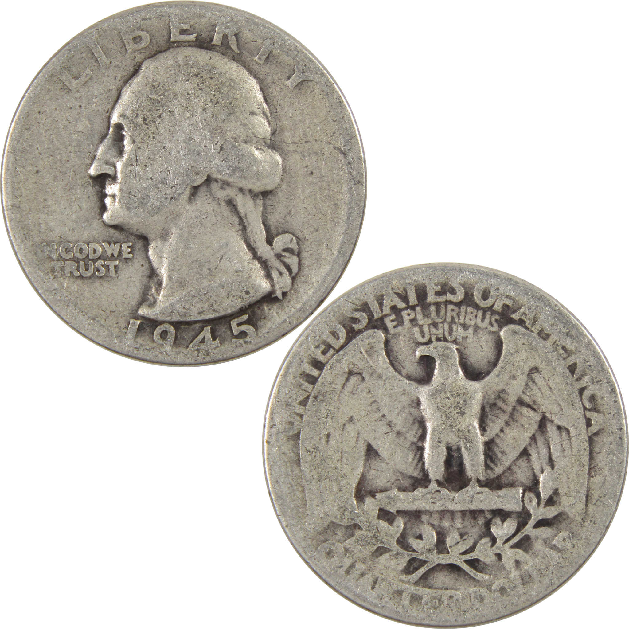 1945 Washington Quarter AG About Good 90% Silver 25c Coin