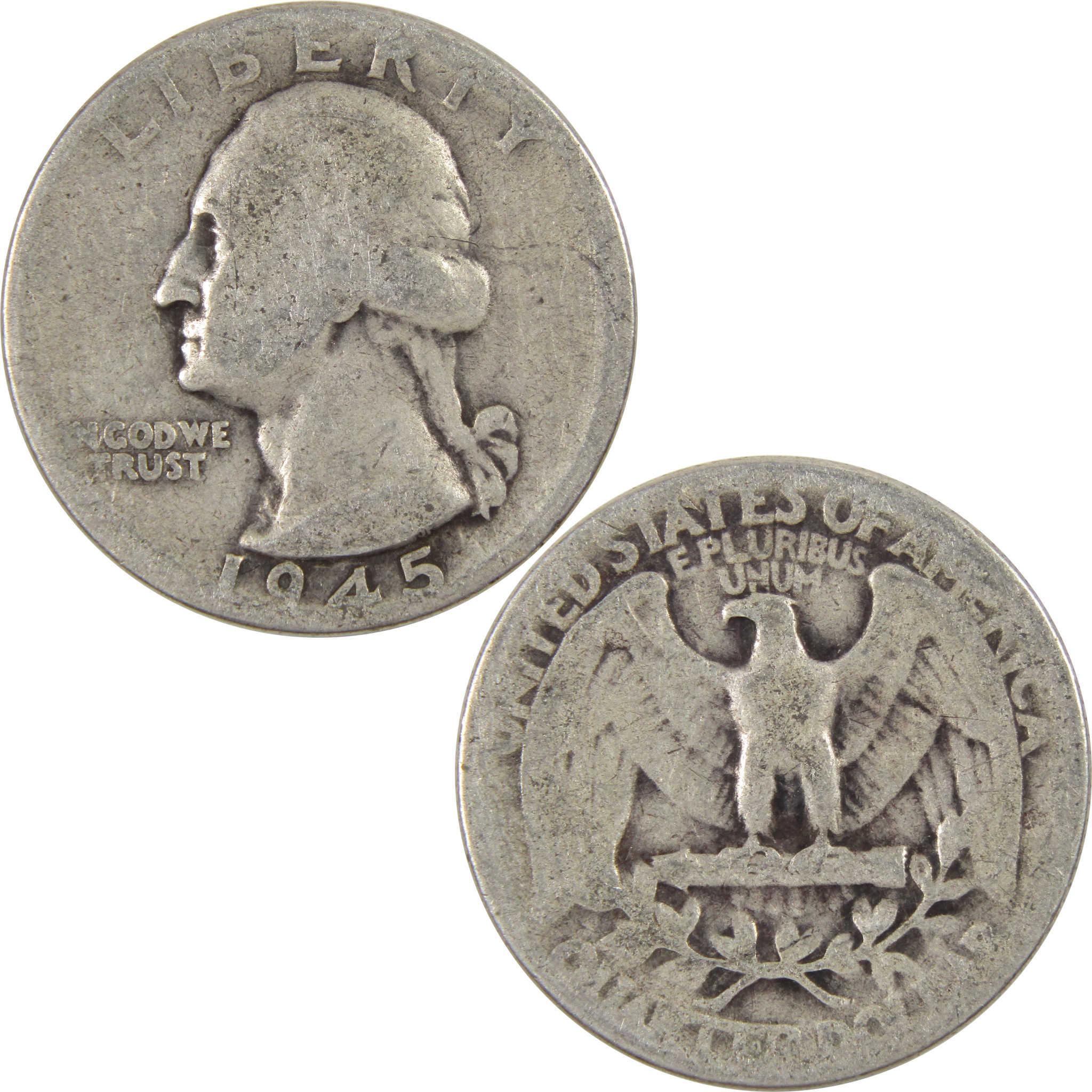 1945 Washington Quarter AG About Good 90% Silver 25c Coin