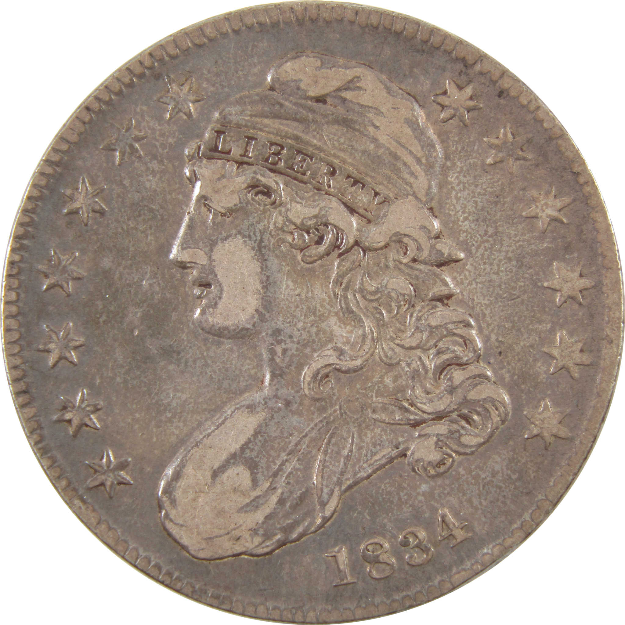 1834 Sm Date/Letters Lg Stars Capped Bust 50c VF/XF SKU:I11160