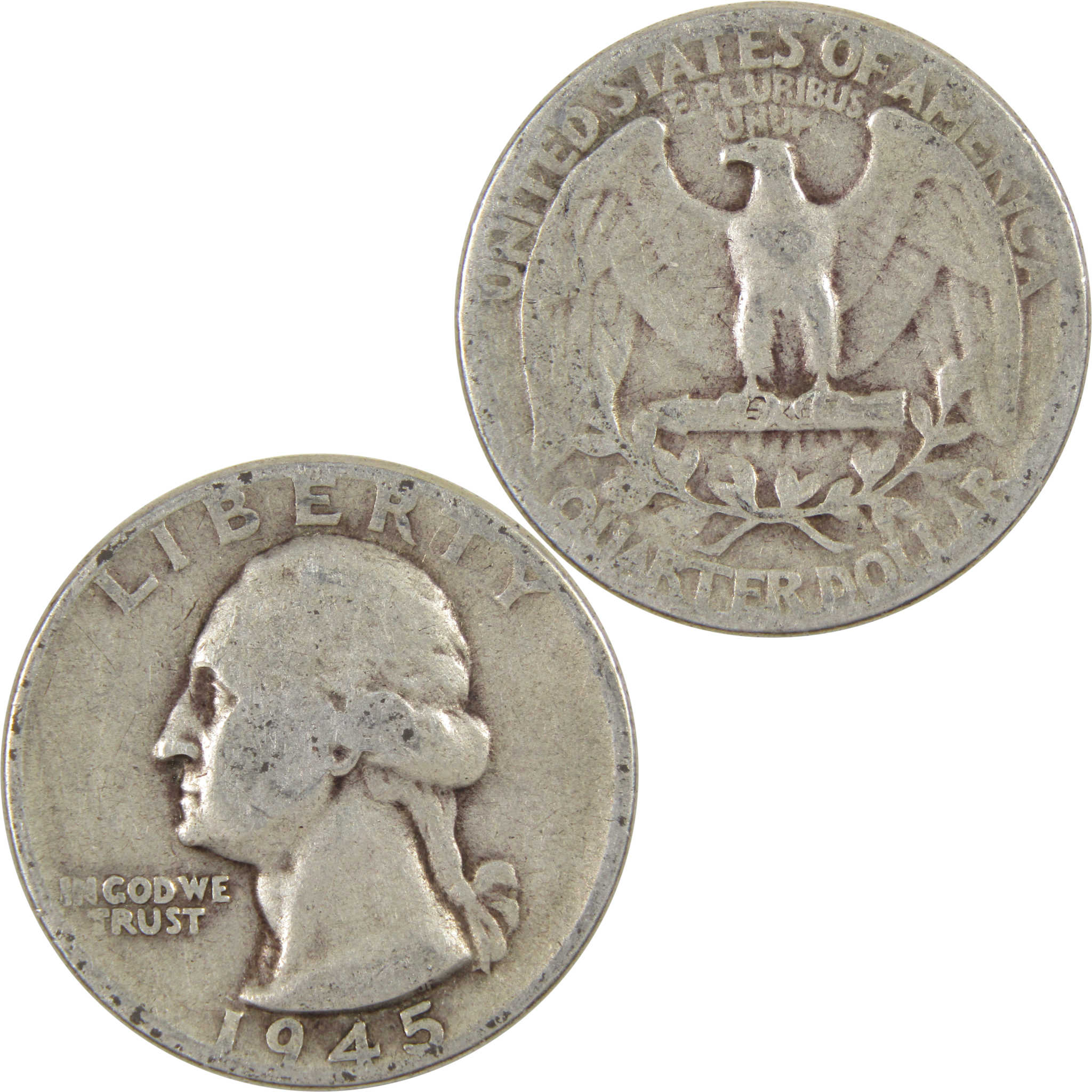 1945 Washington Quarter G Good 90% Silver 25c Coin