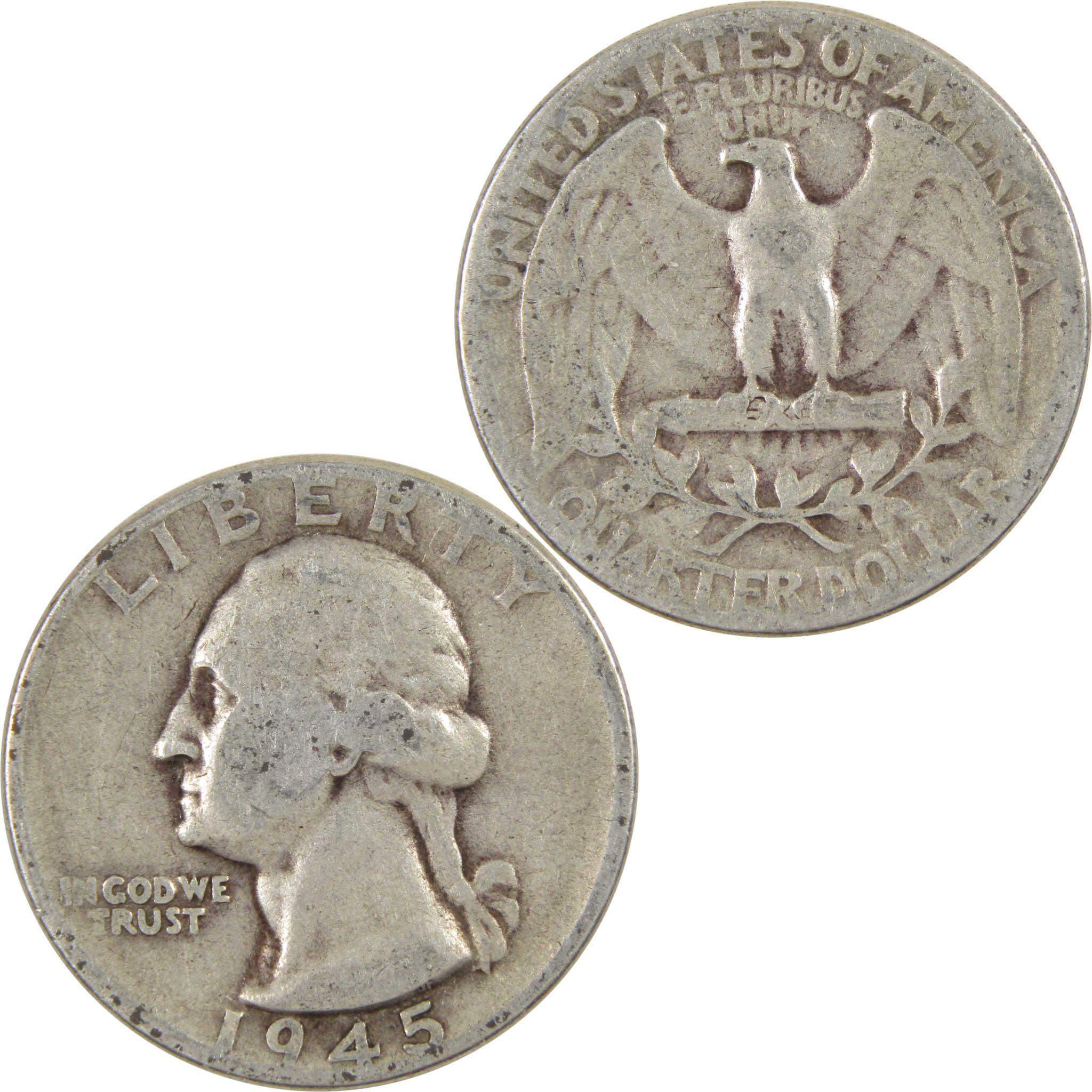 1945 Washington Quarter G Good 90% Silver 25c Coin