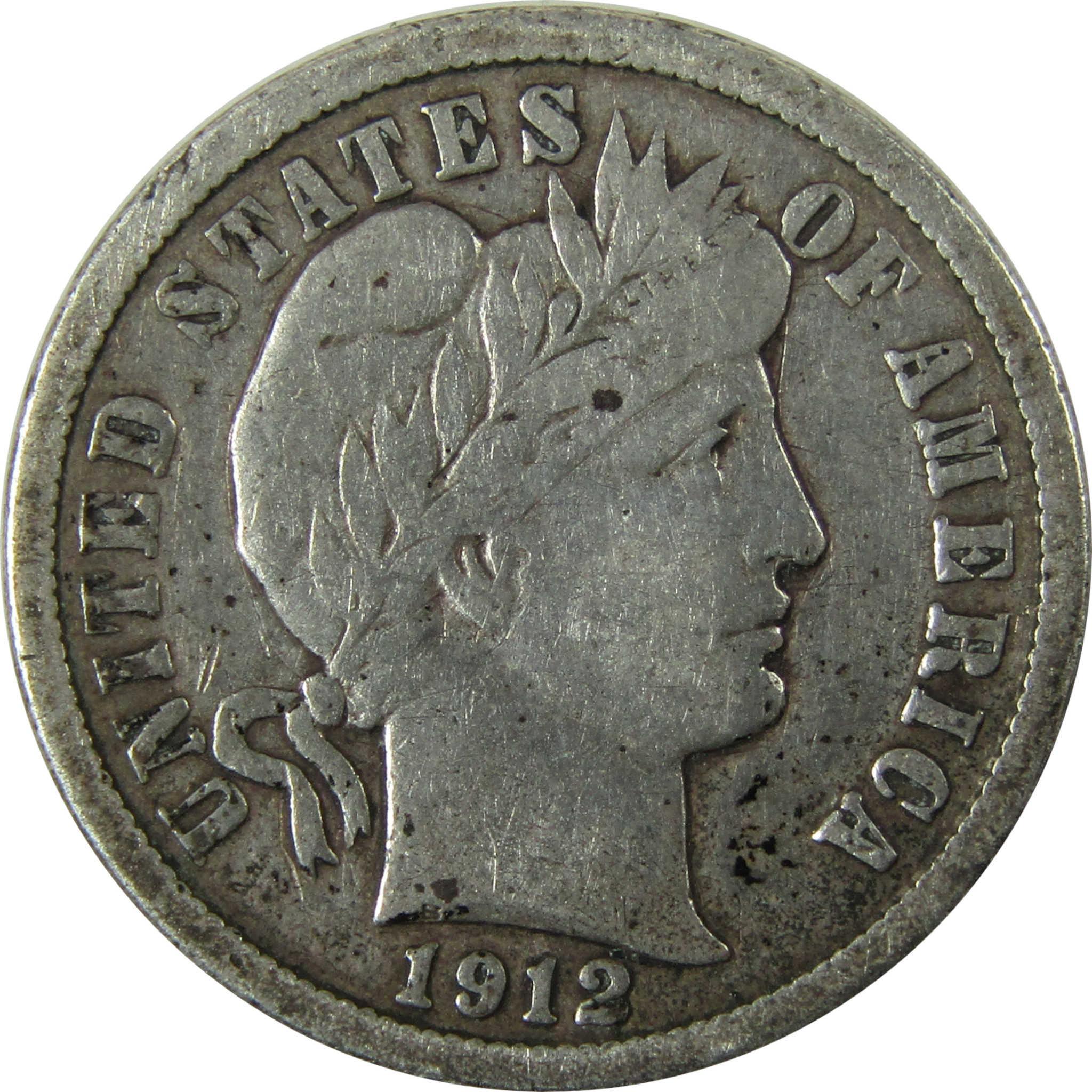 1912 D Barber Silver Dime F Fine Details 10c Coin SKU:CP968