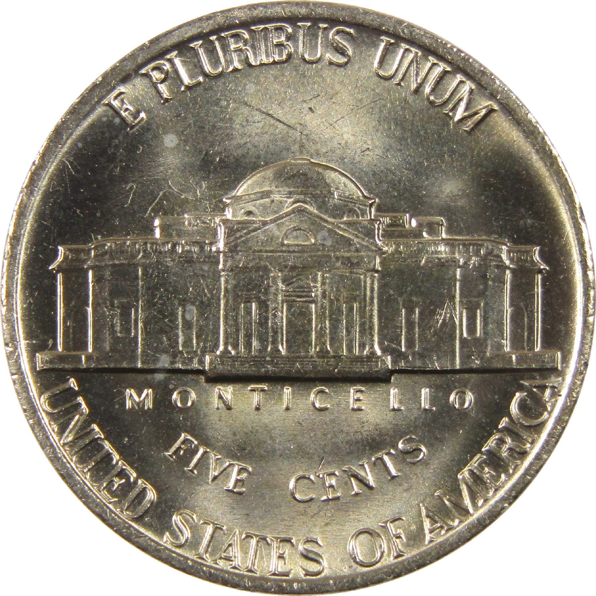 Reverse side of US nickel coin featuring Monticello, collectible five cent coin.