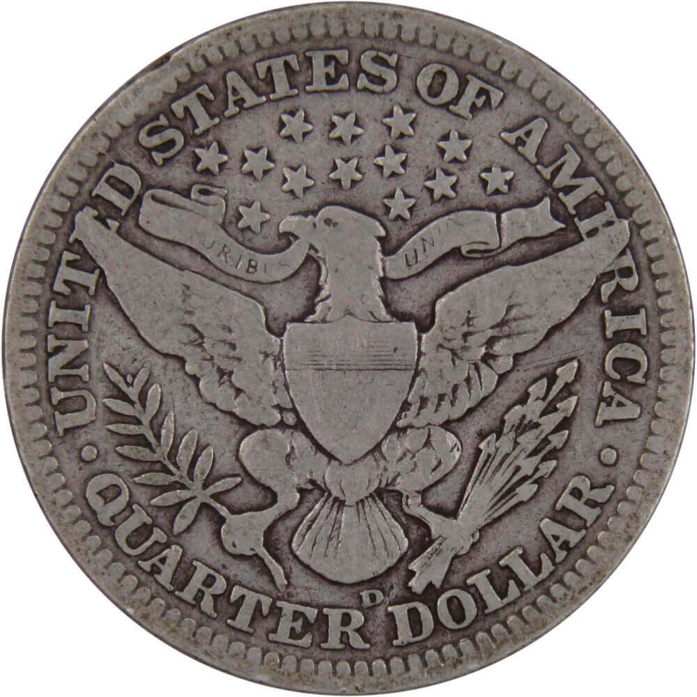 1909 D Barber Quarter VG Very Good Silver 25c Coin