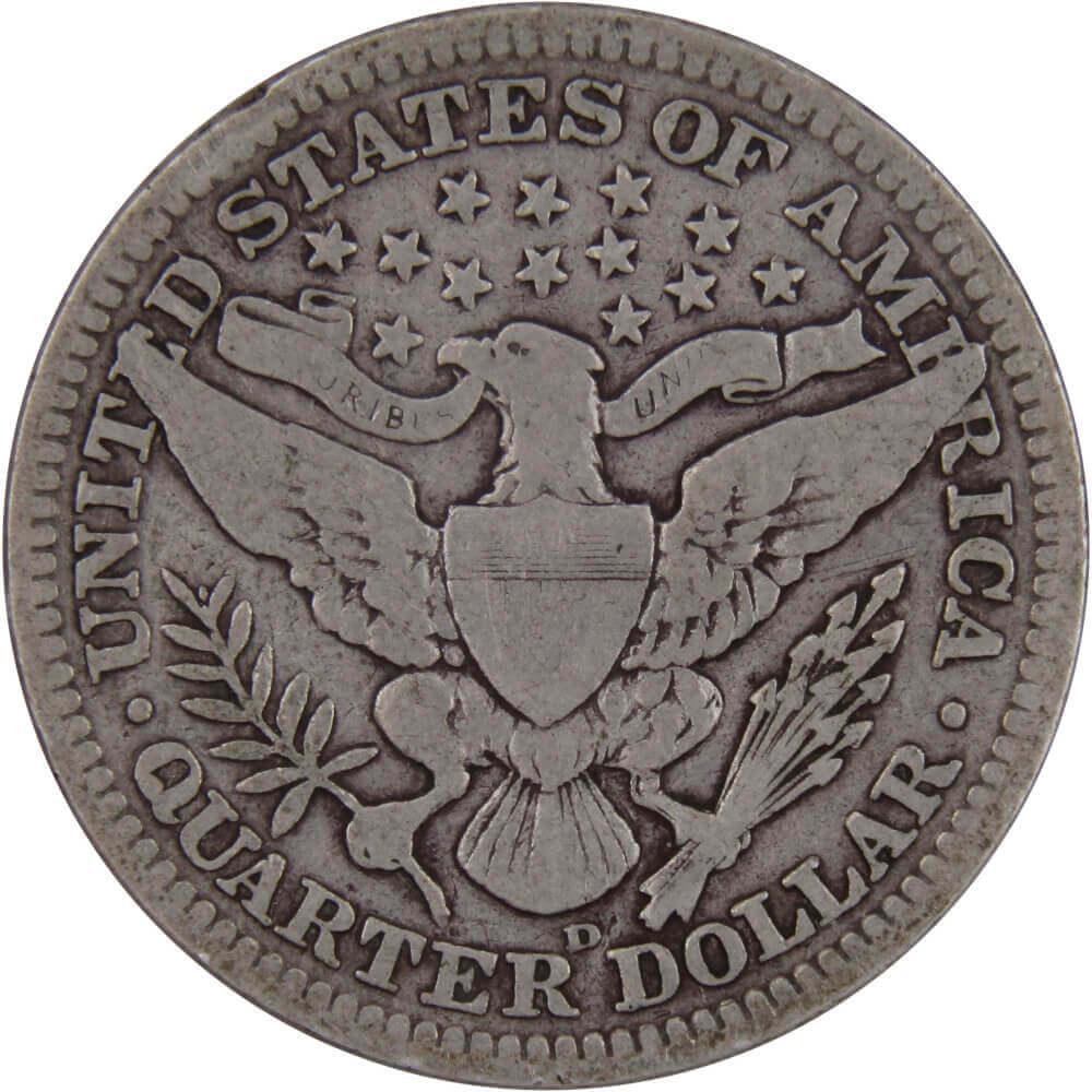 1909 D Barber Quarter VG Very Good Silver 25c Coin