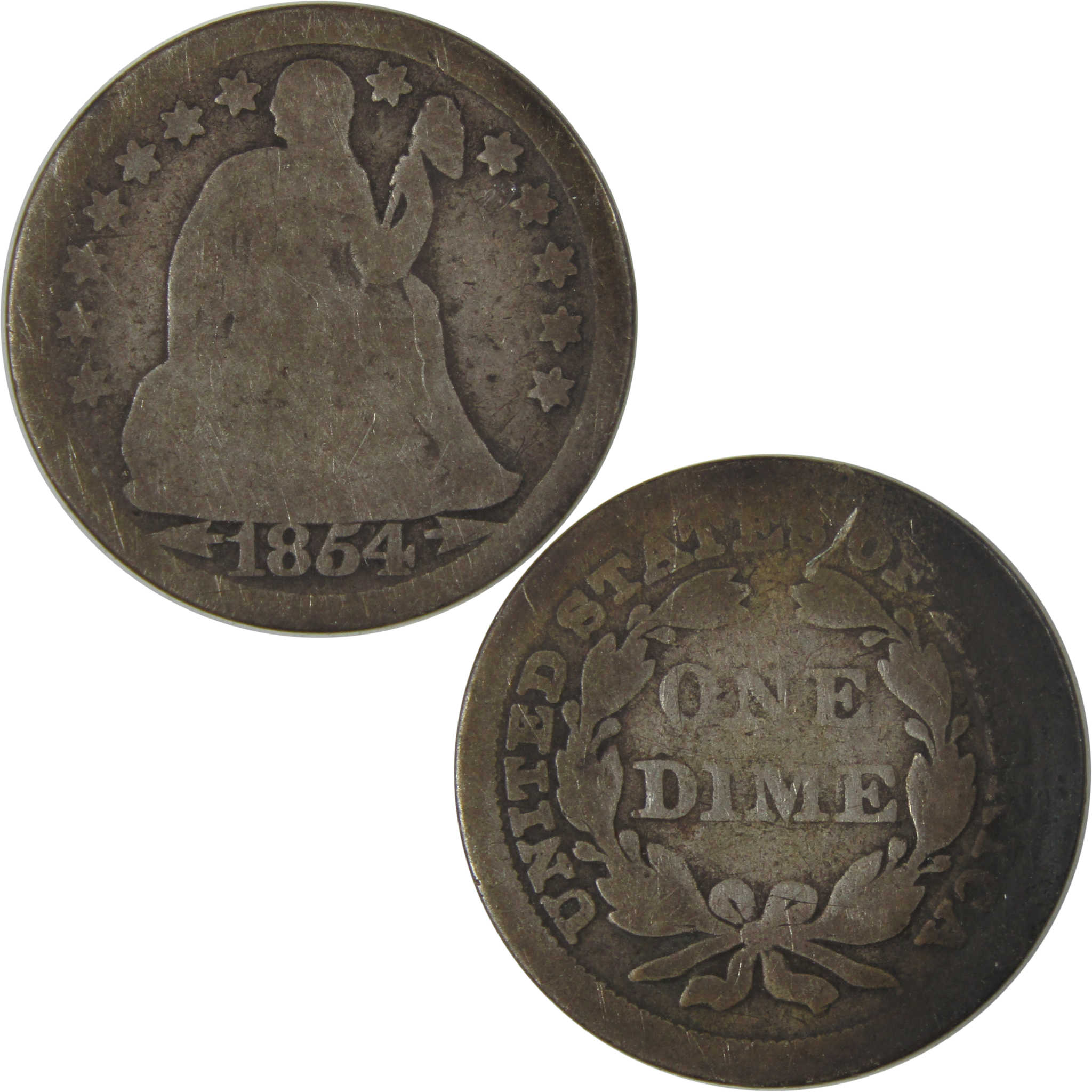 1854 Seated Liberty Dime G Good Silver 10c Coin SKU:I22752