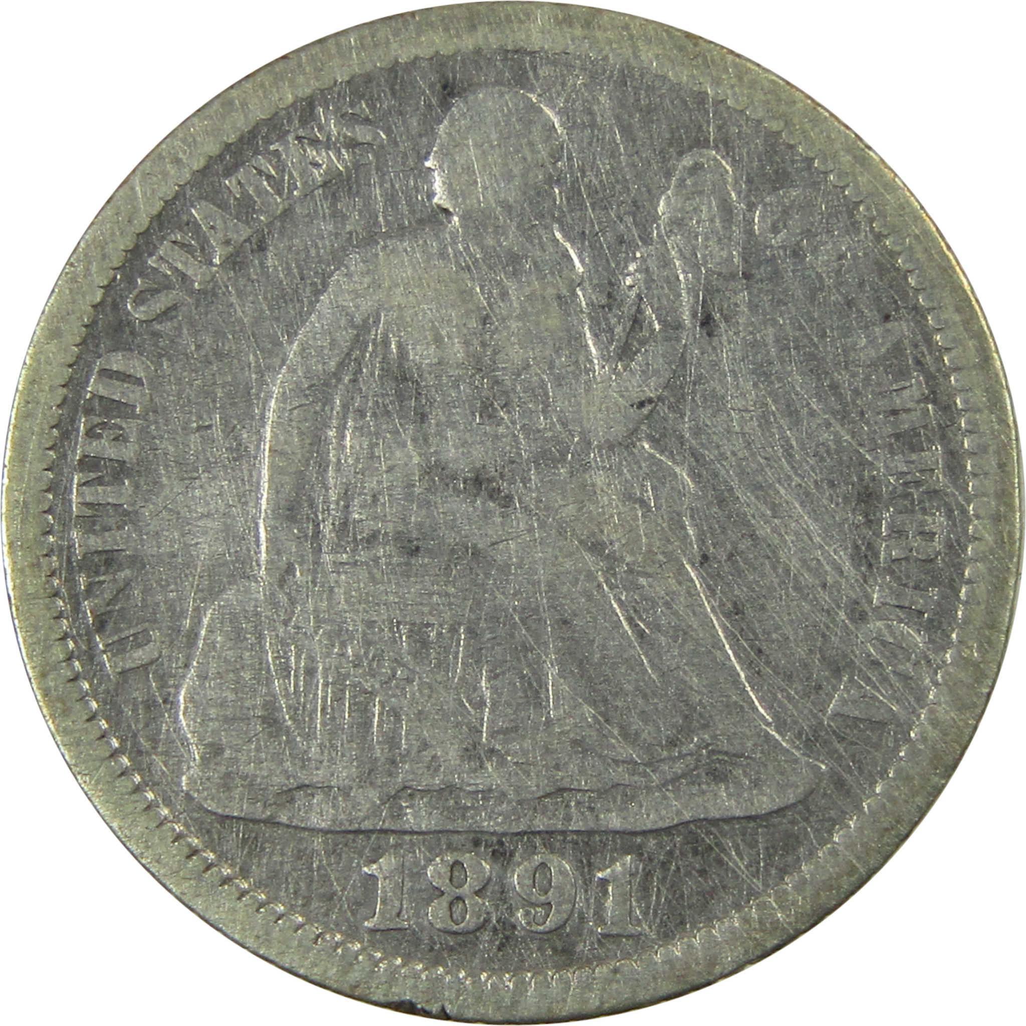 1891 O Seated Liberty Silver Dime F Fine 10c Coin Collectible SKU:CP85