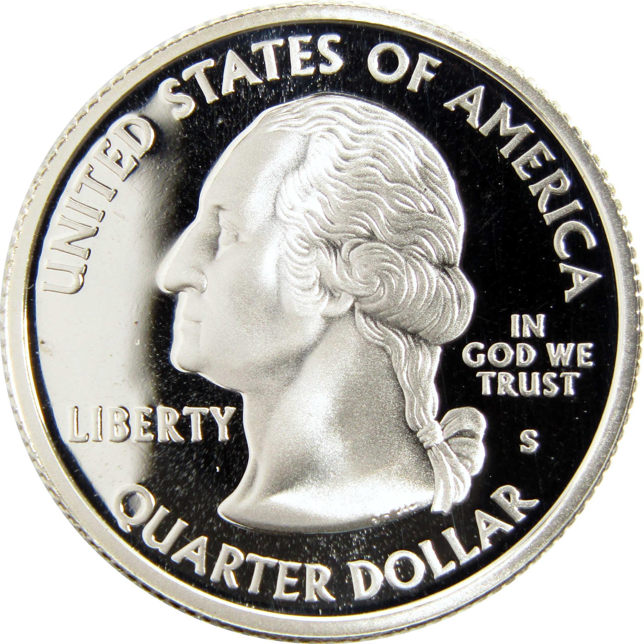 United States quarter dollar coin with Washington profile, silver proof finish