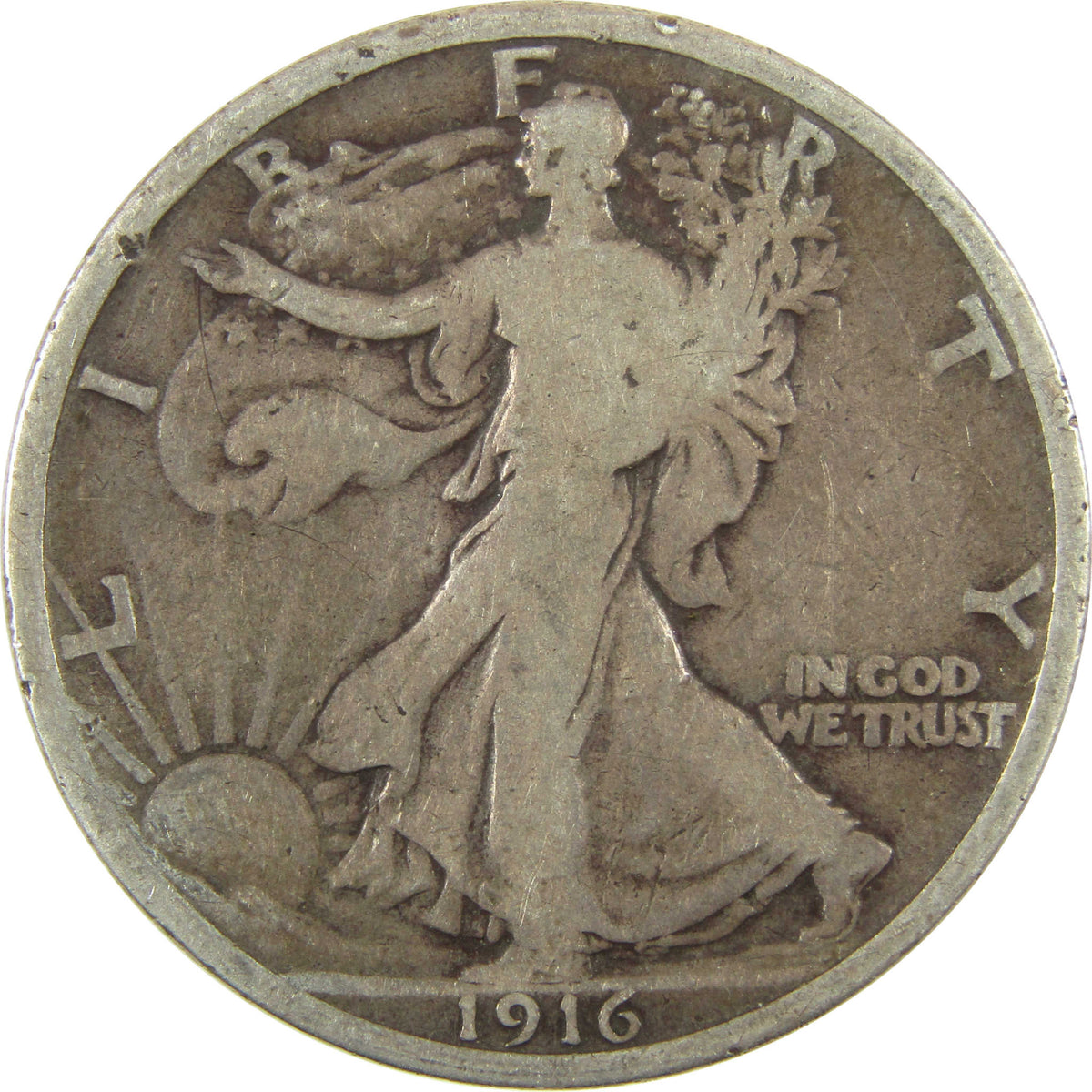 1916 Liberty Walking Silver 50c VG Very Good Details SKU:I29018