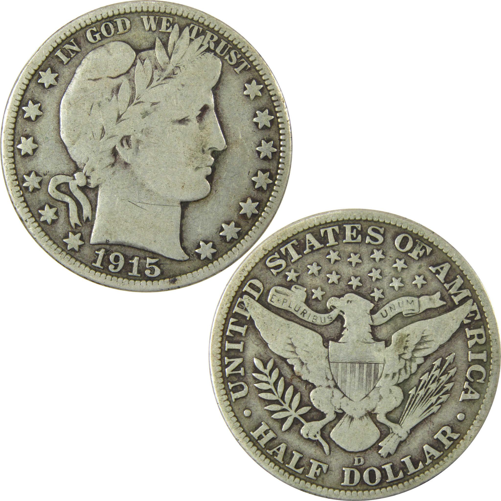 1915 D Barber Silver Half Dollar VG Very Good 50c CoinSKU:CP1483